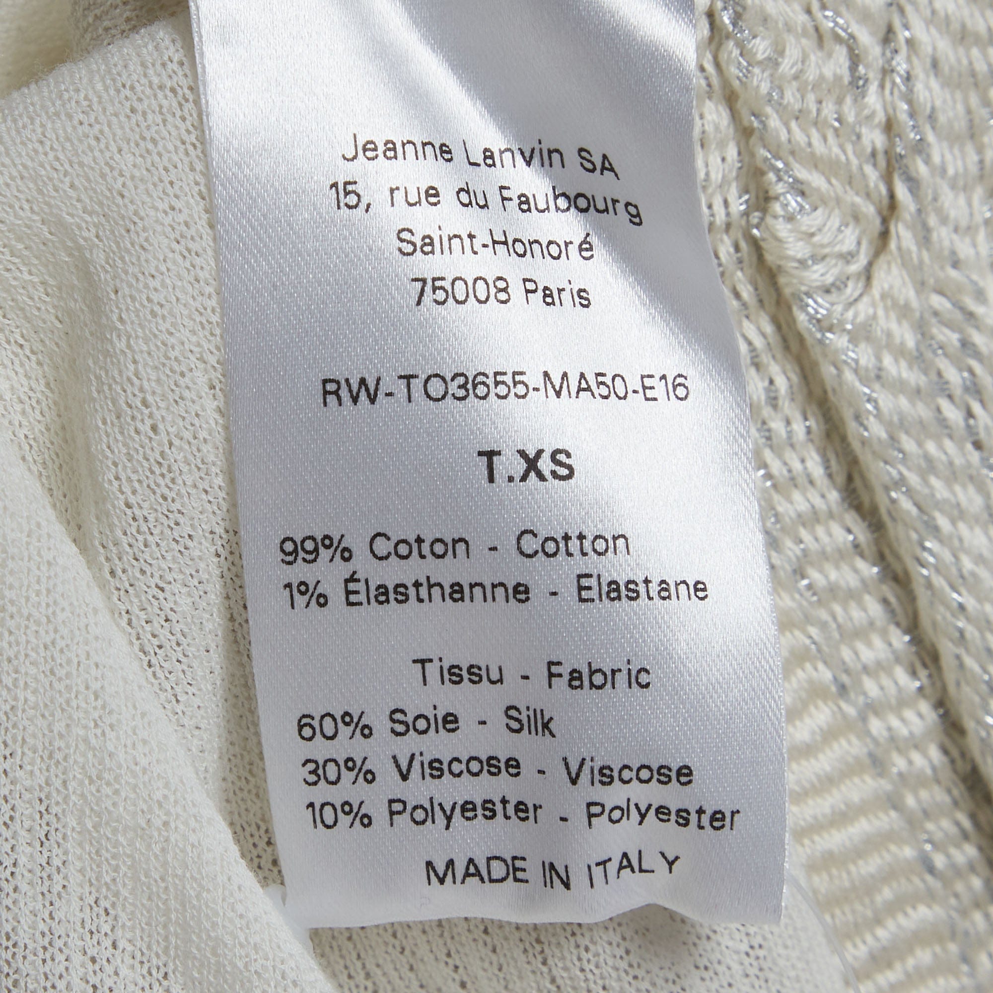 Lanvin White Lurex Knit Short Sleeves Top