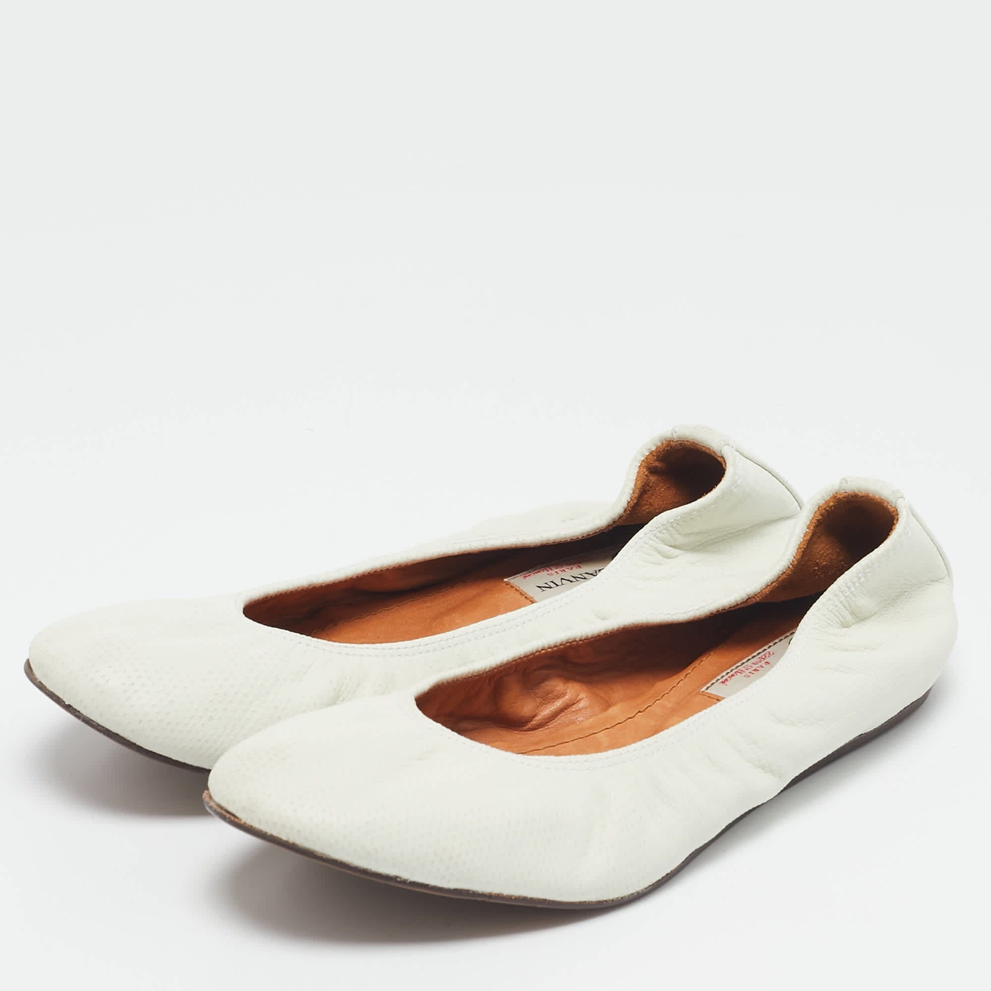 Lanvin White Leather Scrunch Ballet Flats
