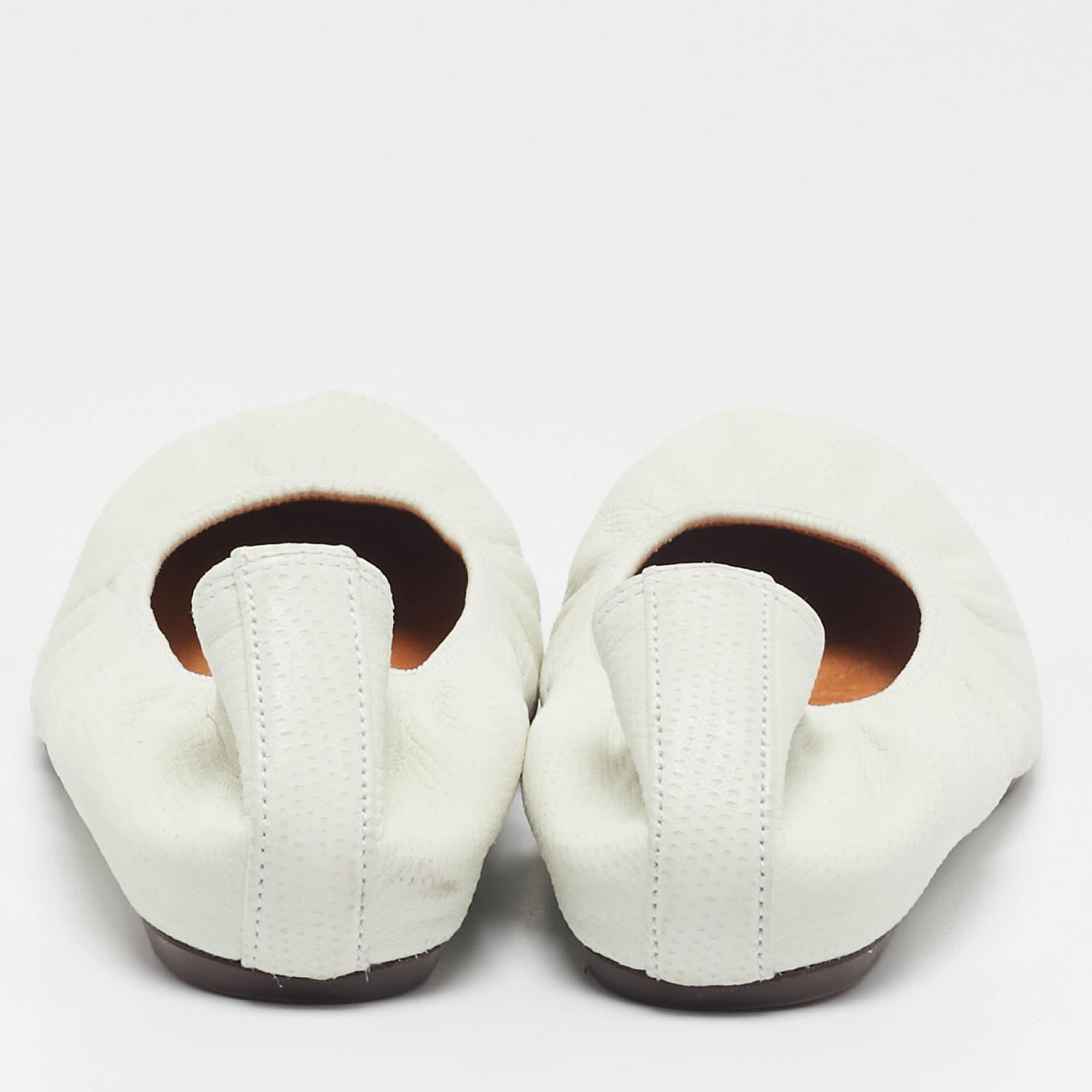 Lanvin White Leather Scrunch Ballet Flats