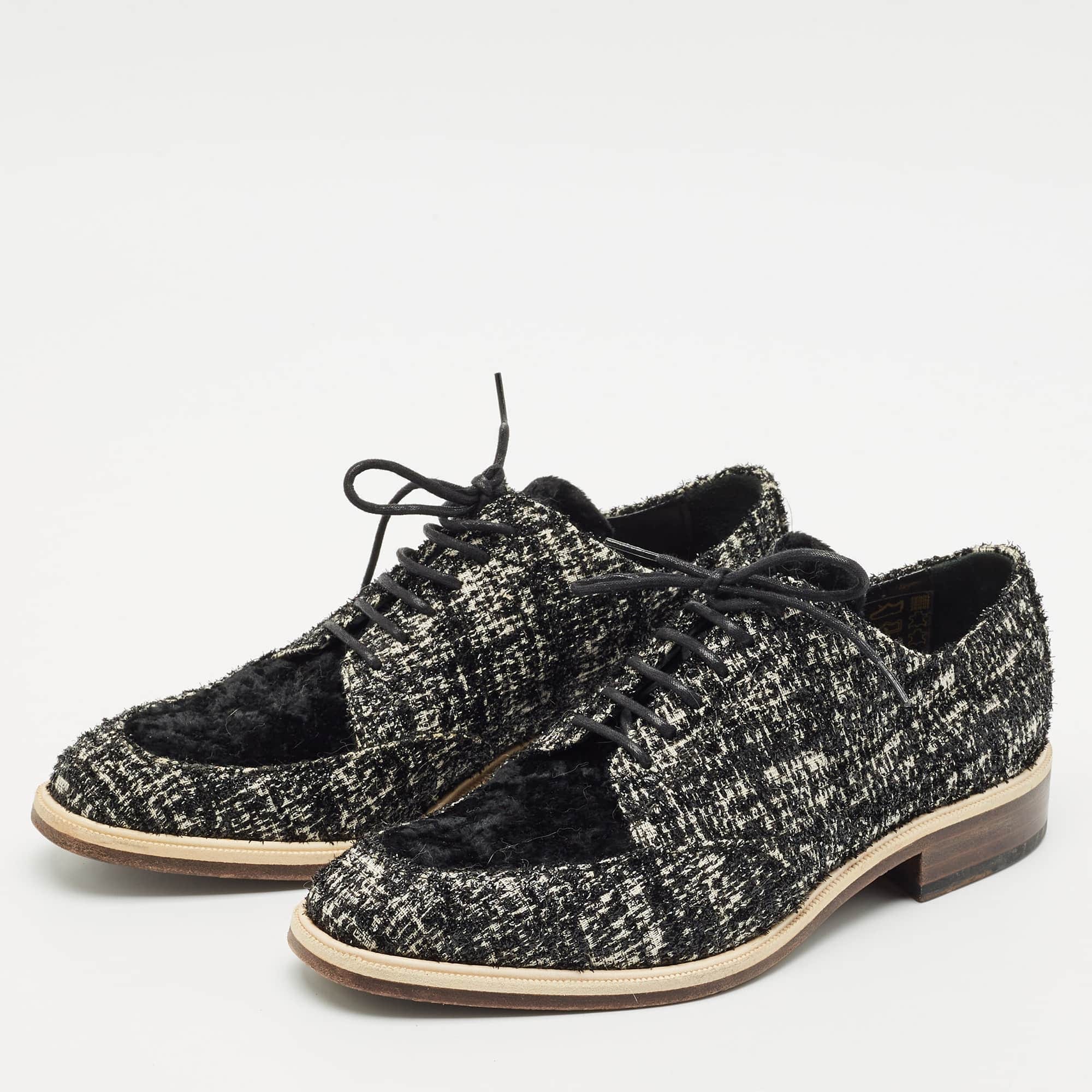 Lanvin Black/white Velvet Lace Up Derby