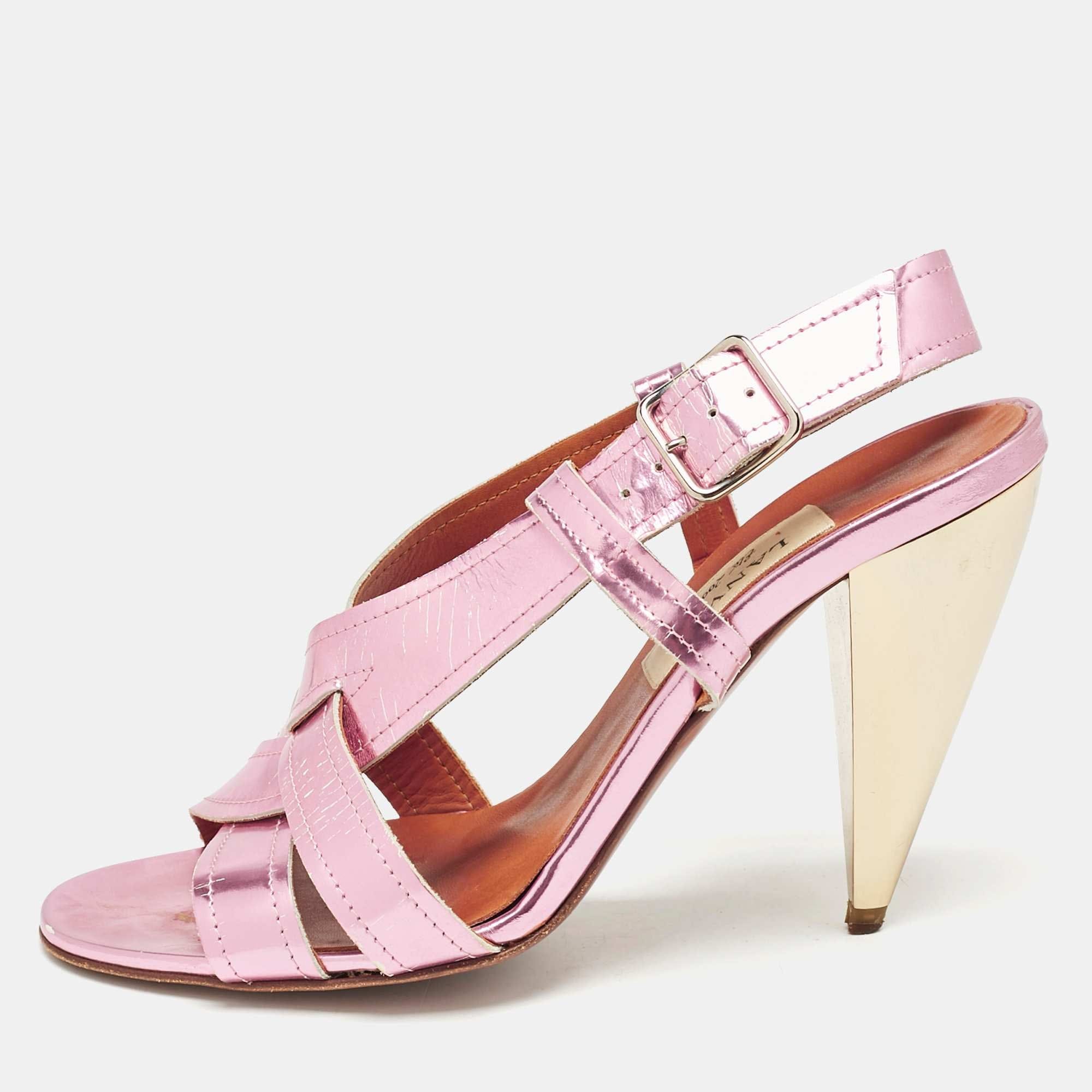Lanvin Pink Leather Ankle Strap Sandals