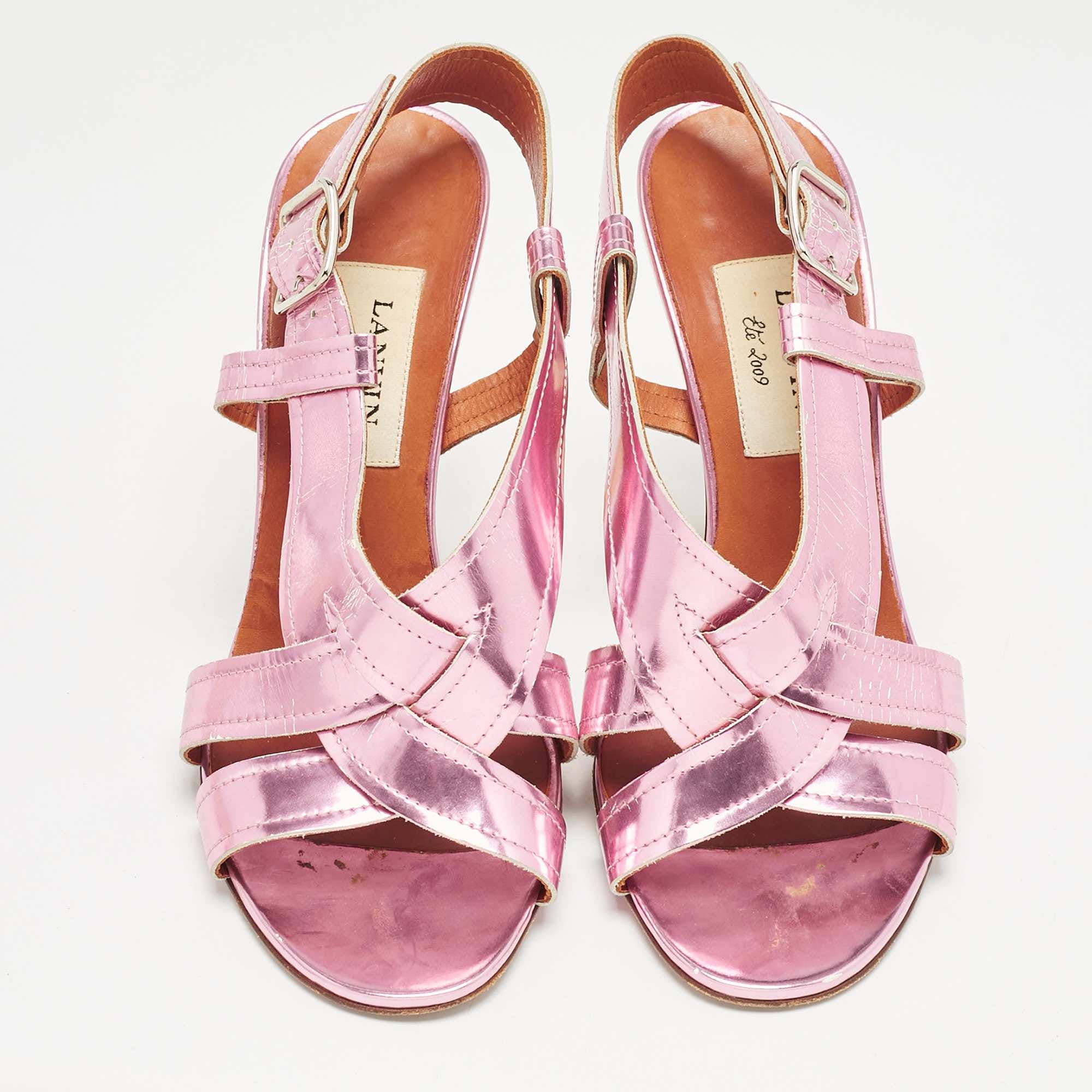 Lanvin Pink Leather Ankle Strap Sandals