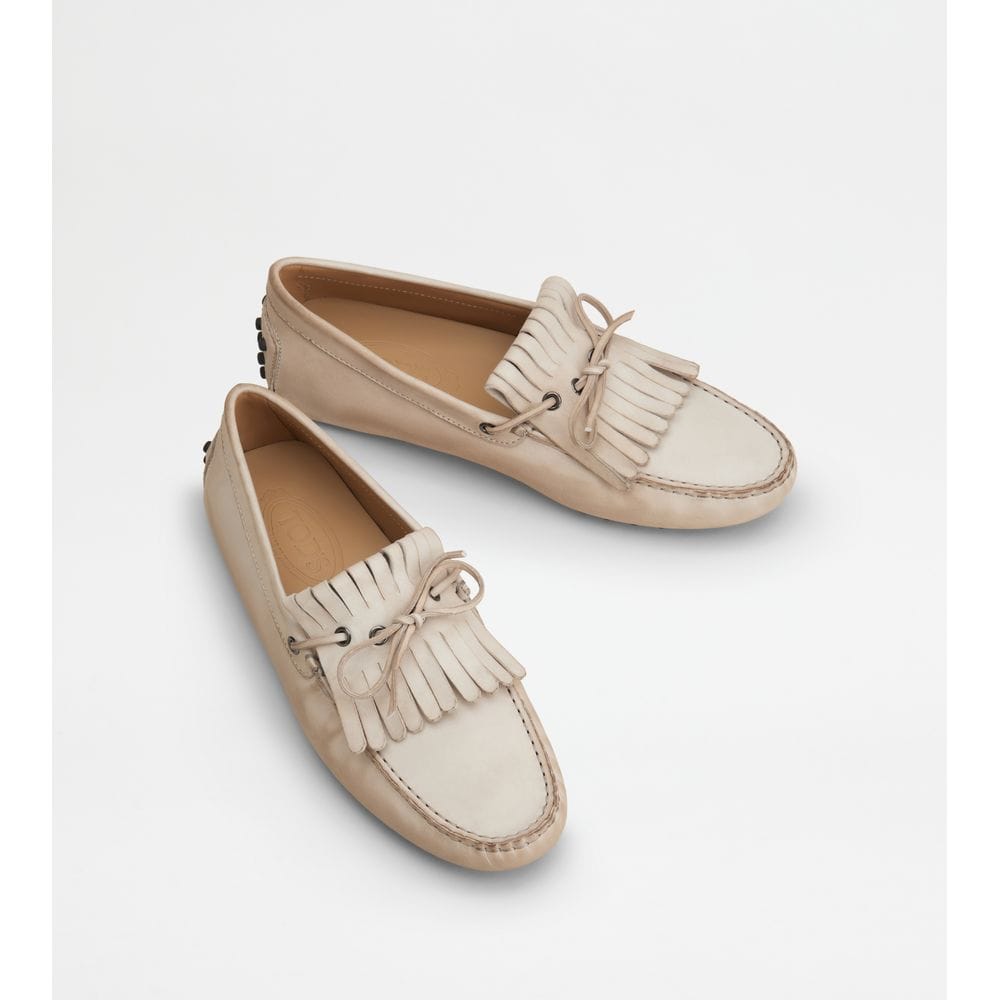 Tod's Tods Gommino Driving Shoes In Leather White Mens