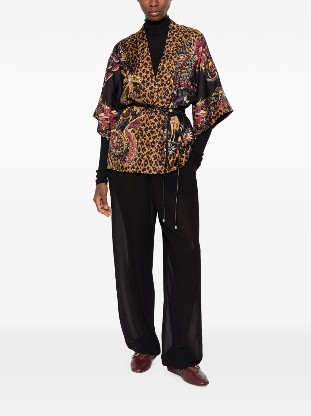 Etro Leopard Print and Paisley Silk Jacket — Tan
