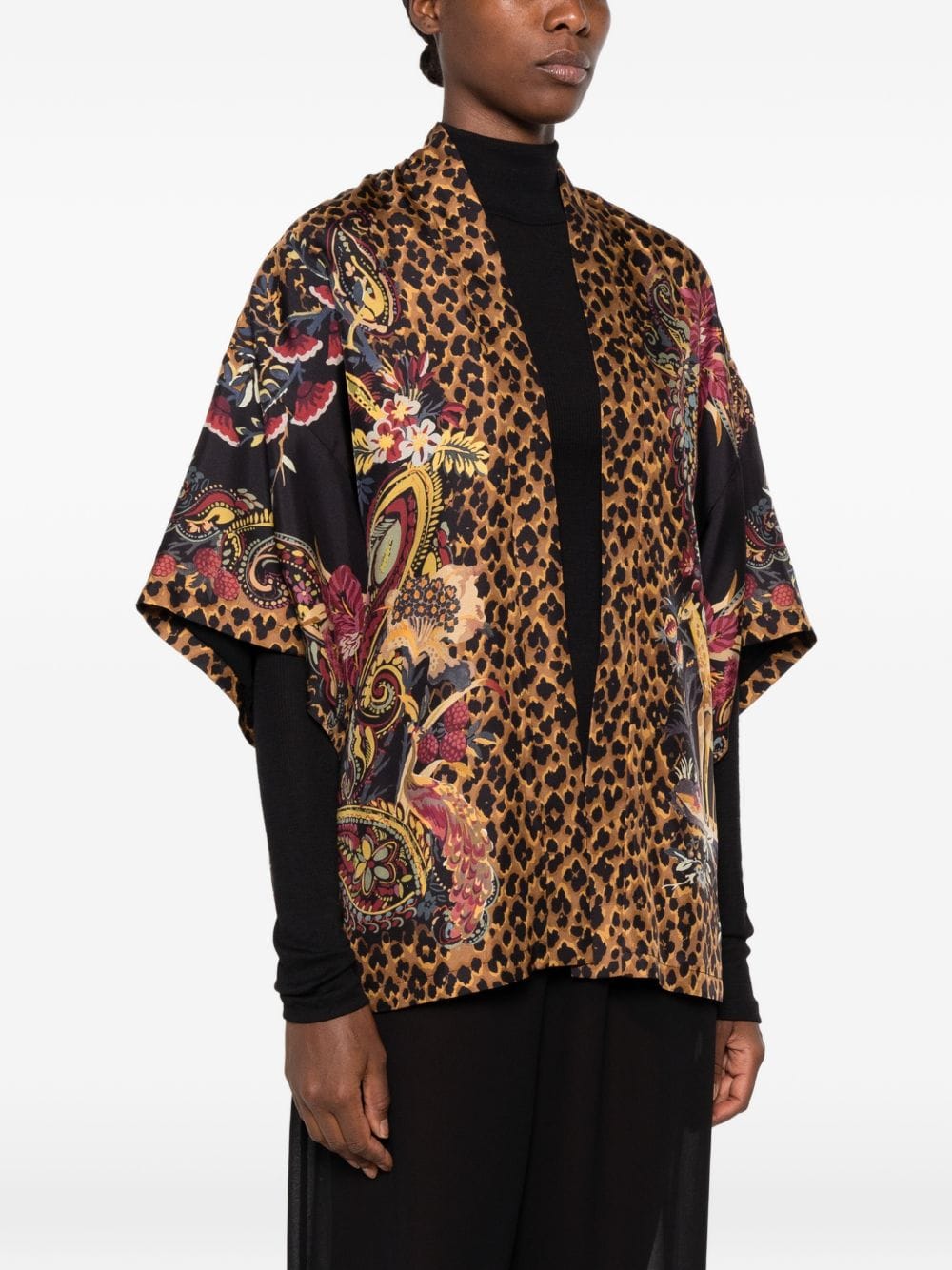 Etro Leopard Print and Paisley Silk Jacket — Tan