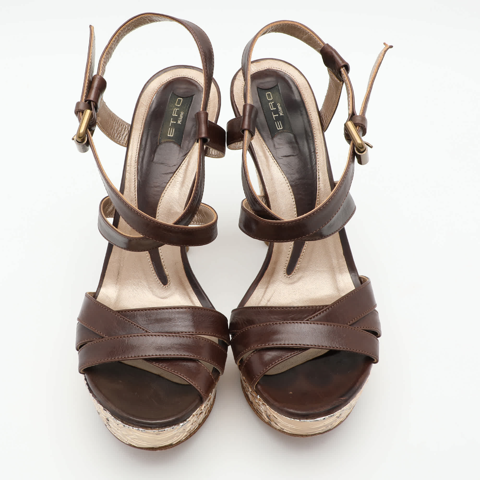 Etro Brown Leather Platform Ankle Strap Sandals