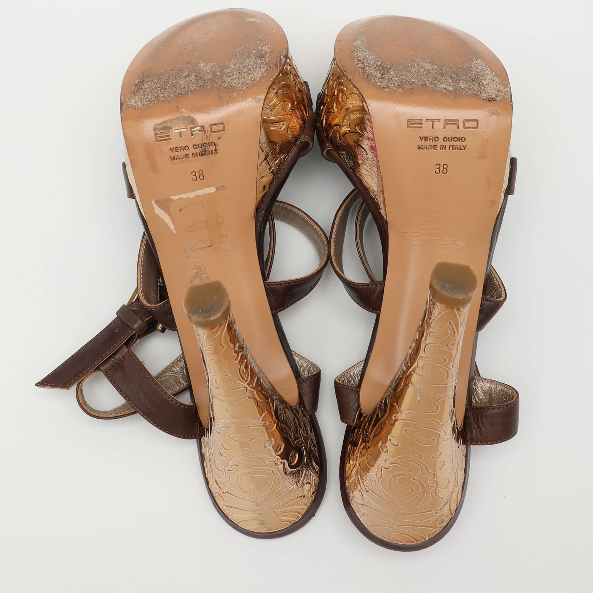 Etro Brown Leather Platform Ankle Strap Sandals