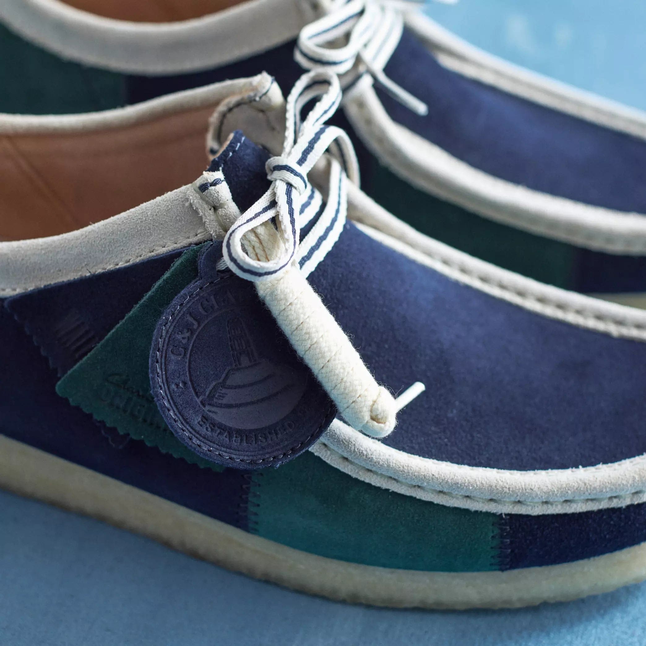 Clarks Wallabee Mens Shoes Color: Blue/Green Strip Style: 26185545