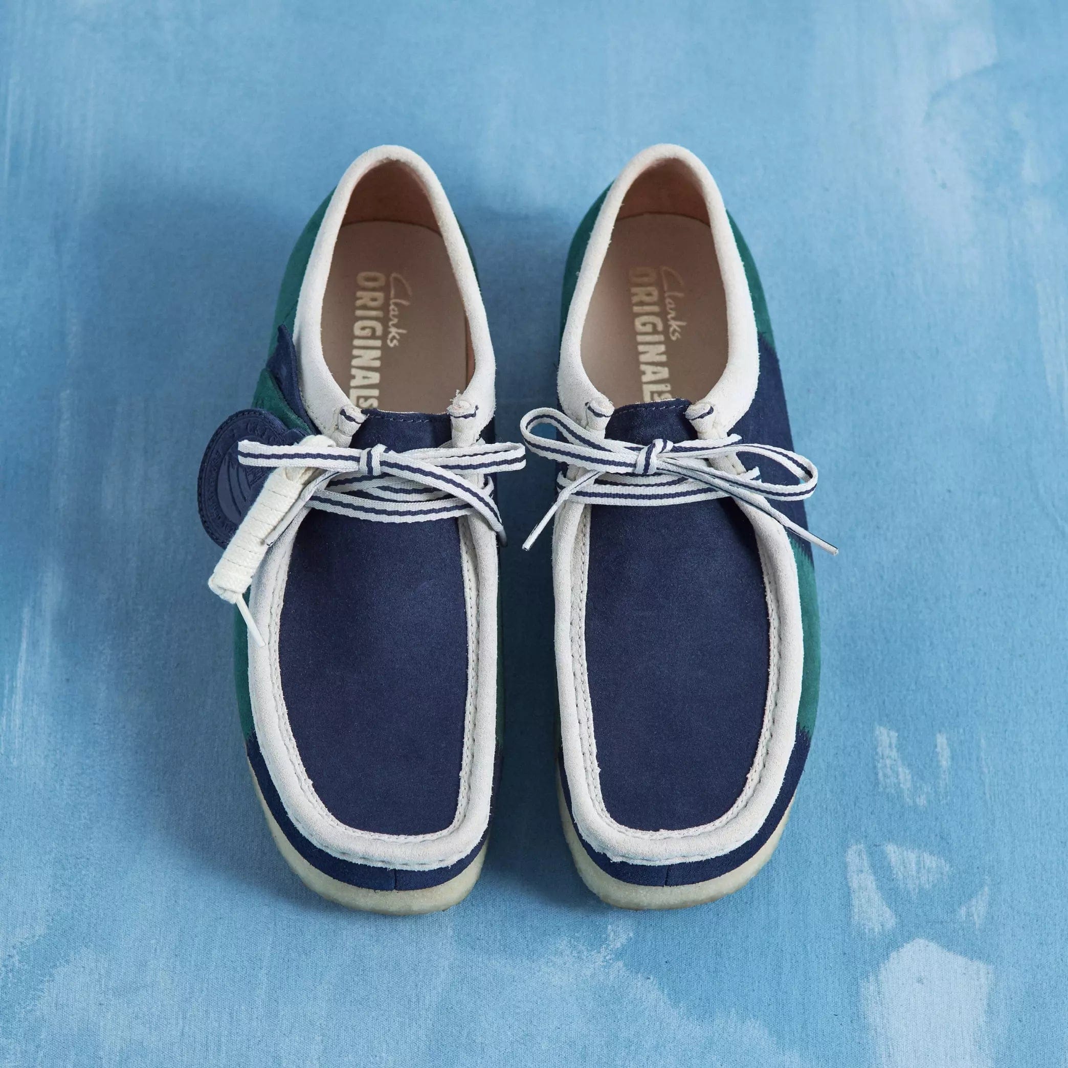 Clarks Wallabee Mens Shoes Color: Blue/Green Strip Style: 26185545