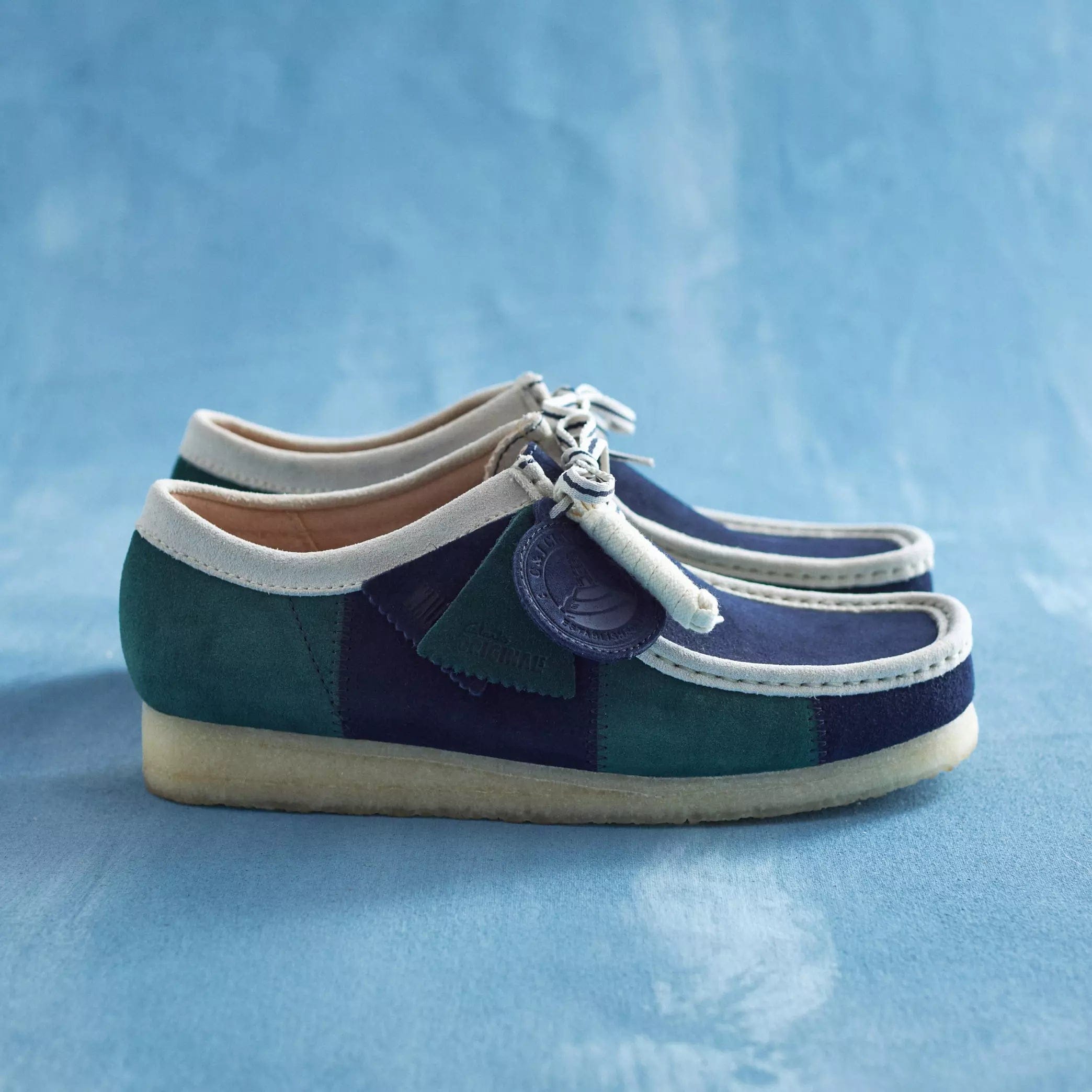 Clarks Wallabee Mens Shoes Color: Blue/Green Strip Style: 26185545