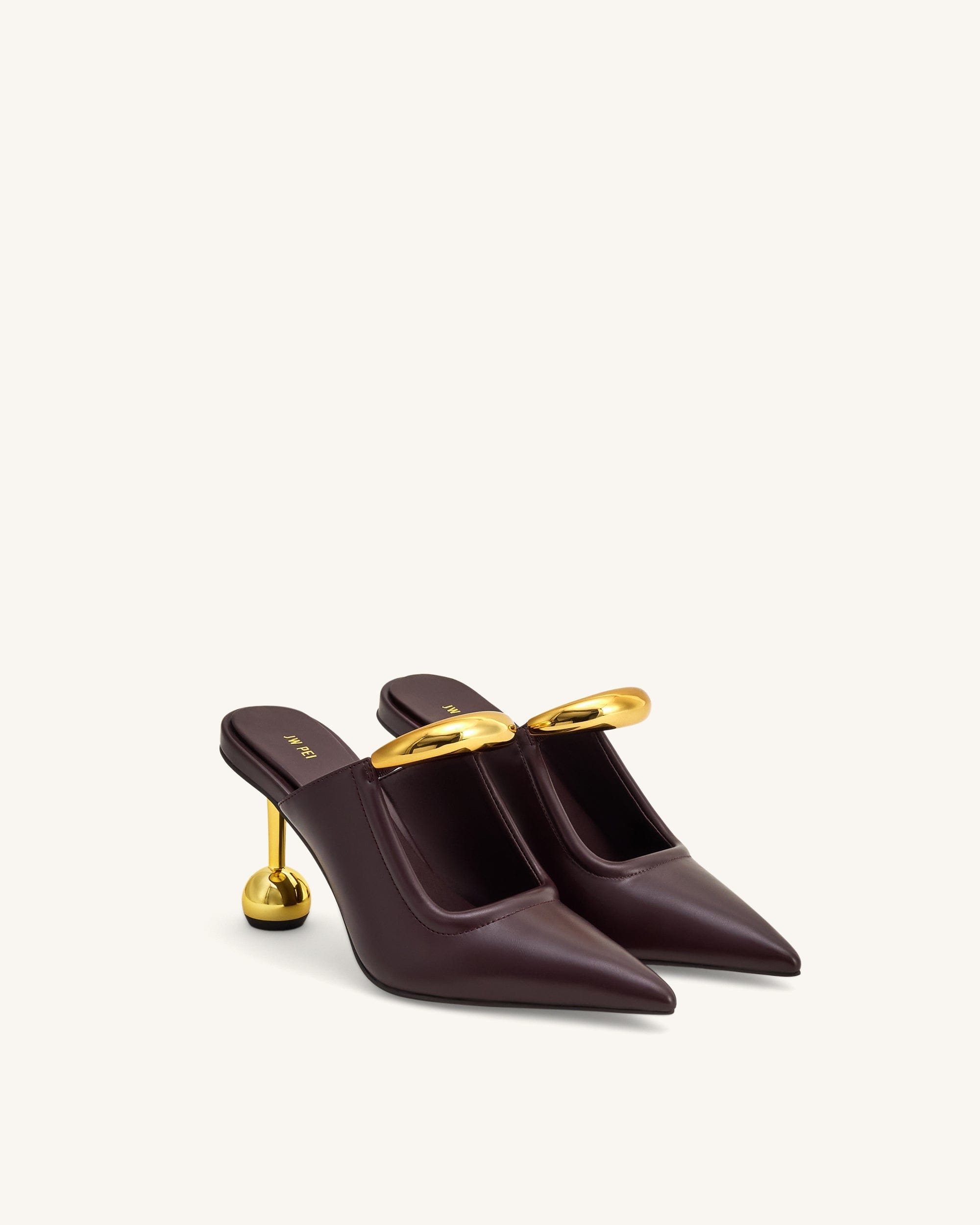 Jw Pei Sofia Metal Accent Sphere Heel Mules Deep Burgundy