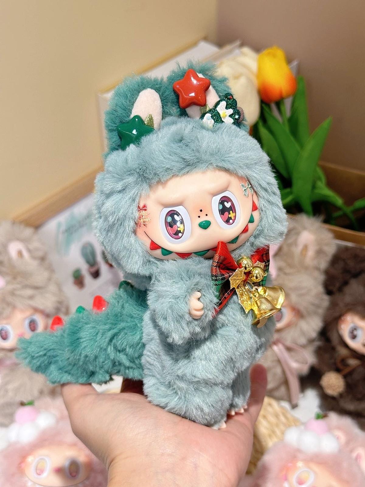 Handmade Christmas Labubu Inspired Plush Doll – Cute Collectible Gift with Holiday Outfit, Custom Fan Art Toy