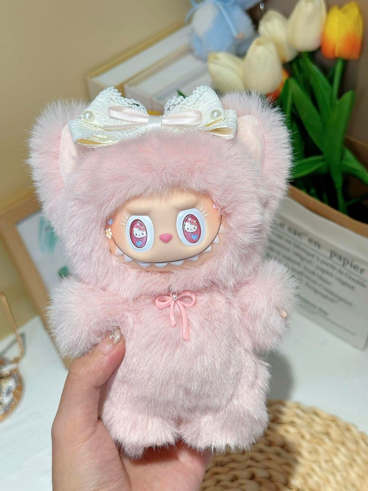 Hello Kitty Handmade Pink Hello Kitty Labubu Inspired Plush Doll – Cute Fluffy Collectible, Fan Art Gift