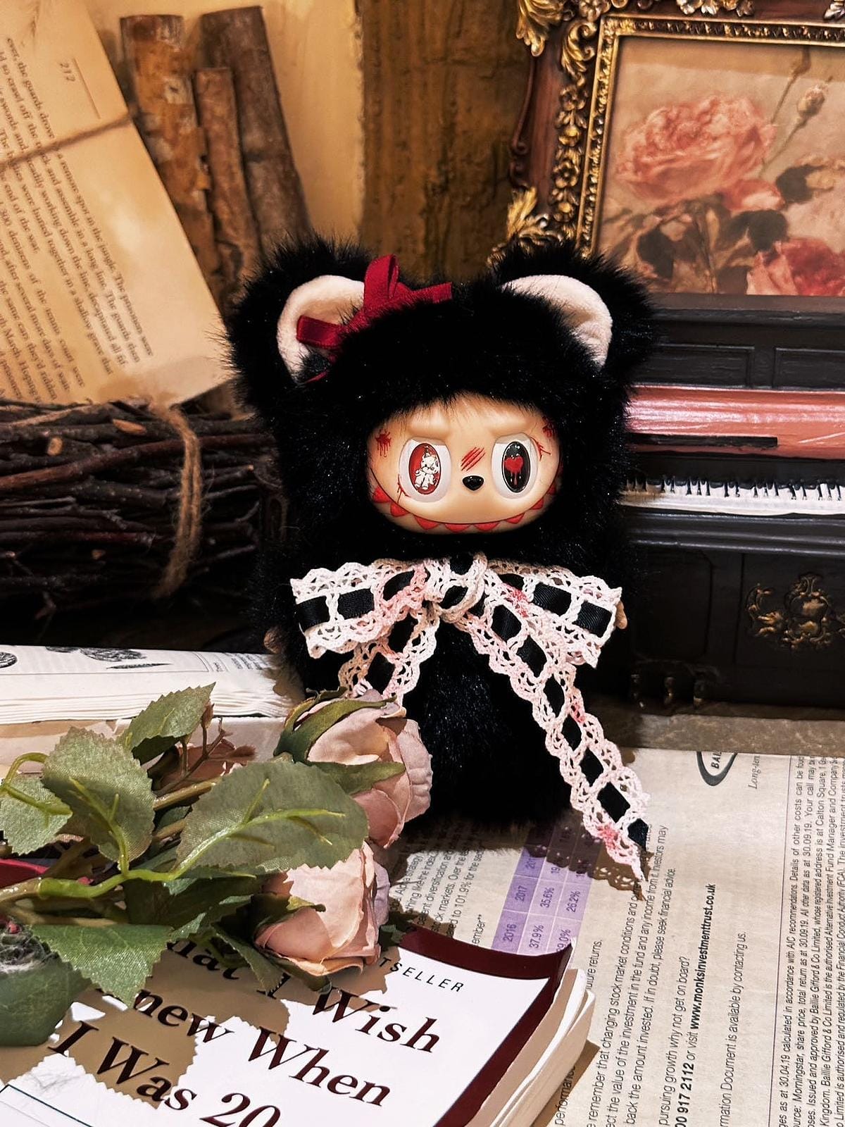 HANDMADE Gothic Bear Bow – Handmade Labubu Inspired Plush Doll
