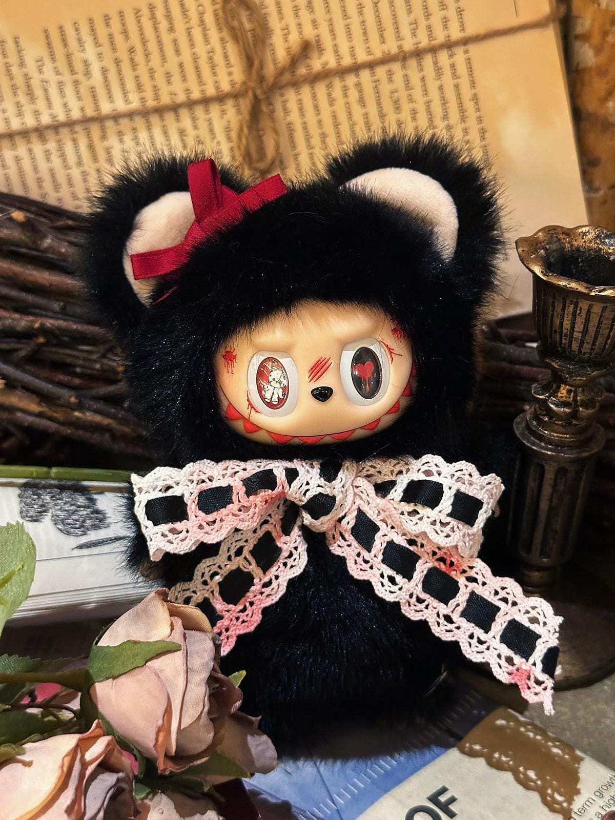 HANDMADE Gothic Bear Bow – Handmade Labubu Inspired Plush Doll