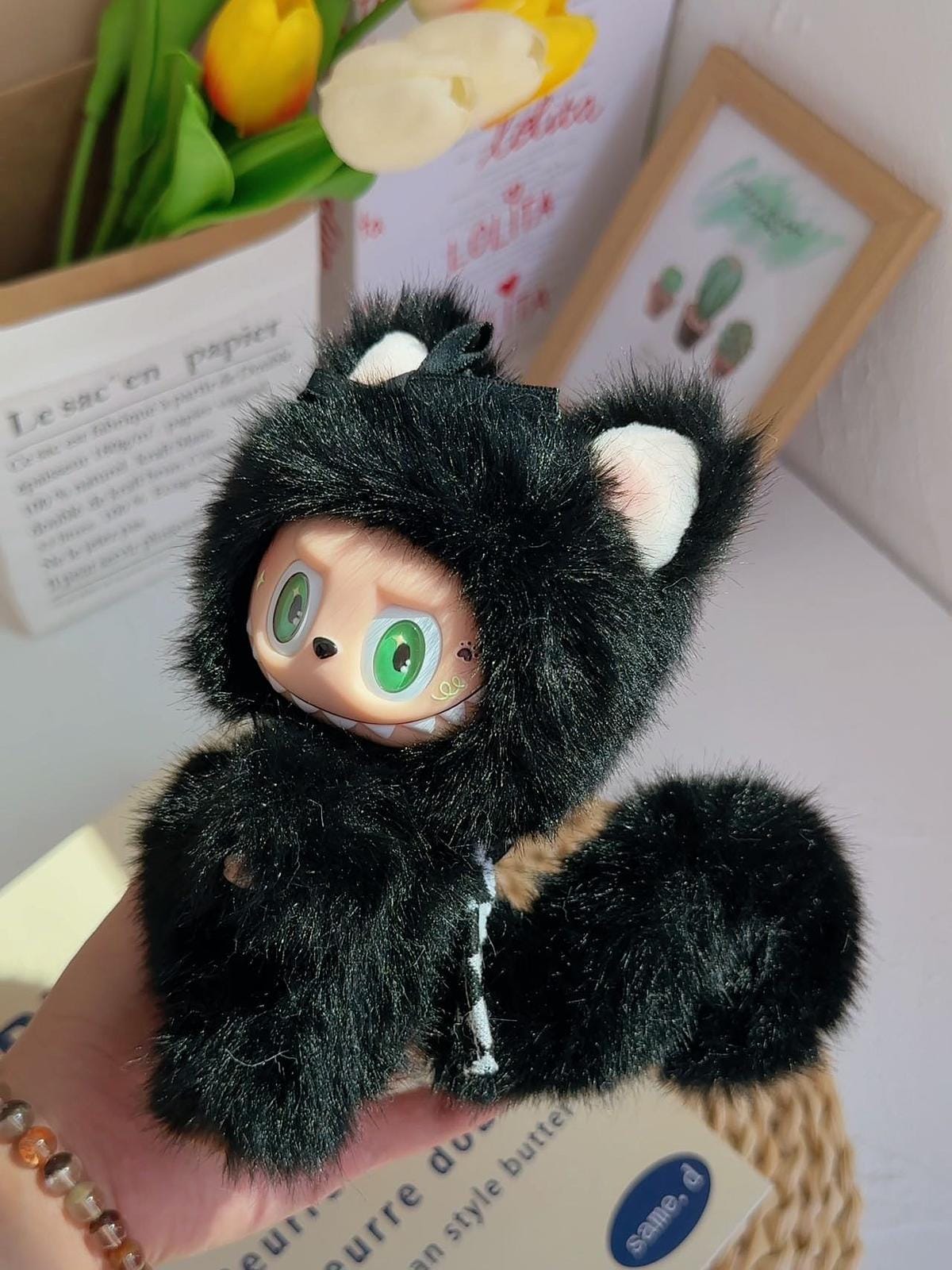 HANDMADE Black Cat Labubu – Handmade Plush Doll