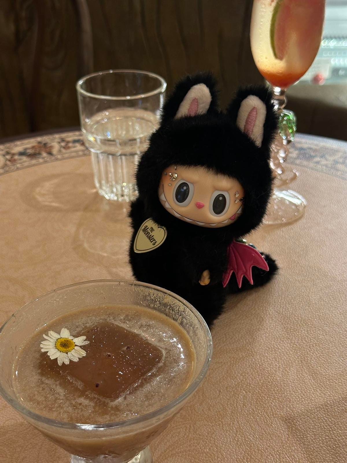 HANDMADE Labubu Black Pink – Handmade Plush Doll with Gemstone Tail & Bat Wings