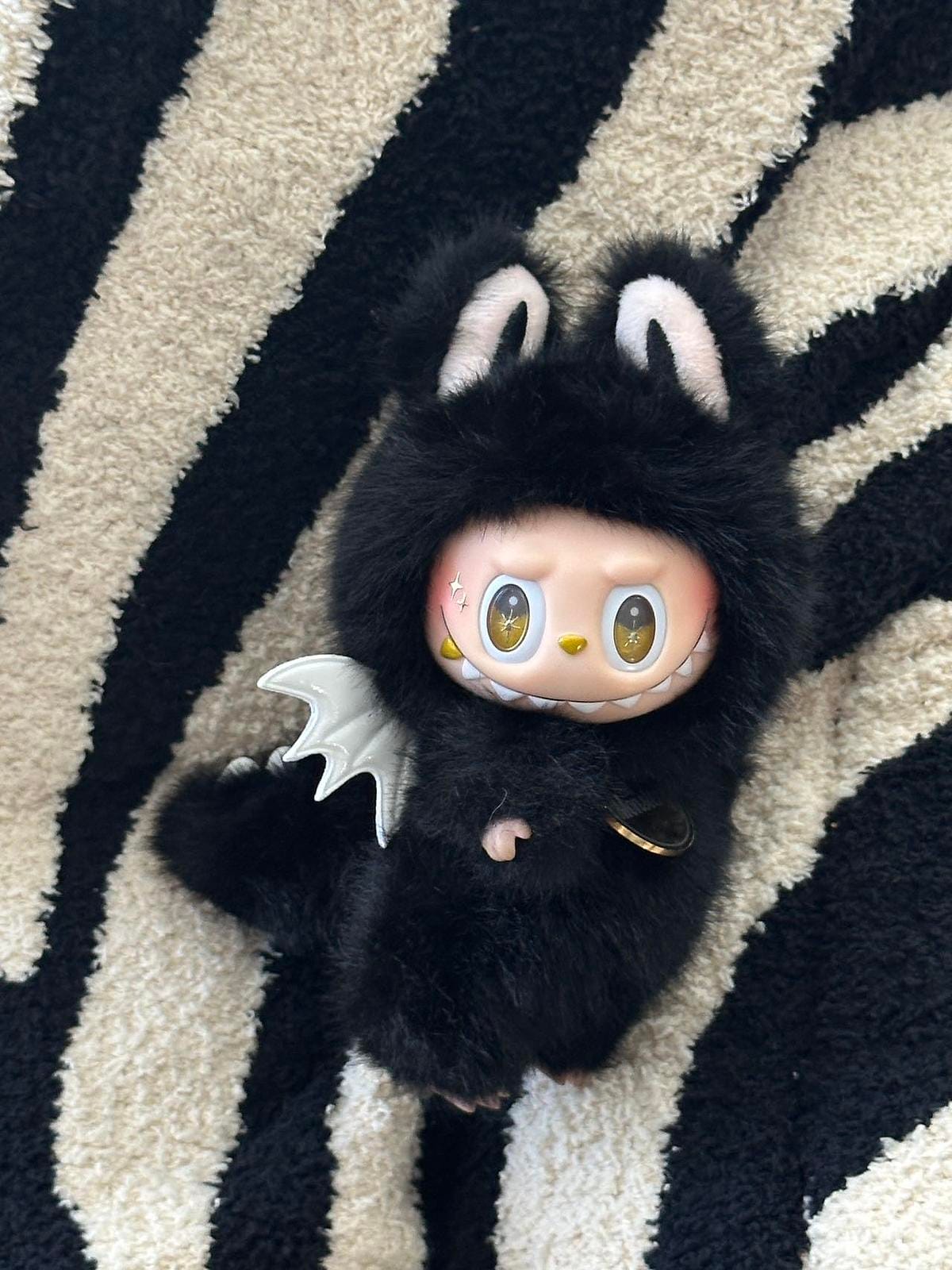 HANDMADE Black Angel Labubu – Handmade Plush Doll with Bat Wings
