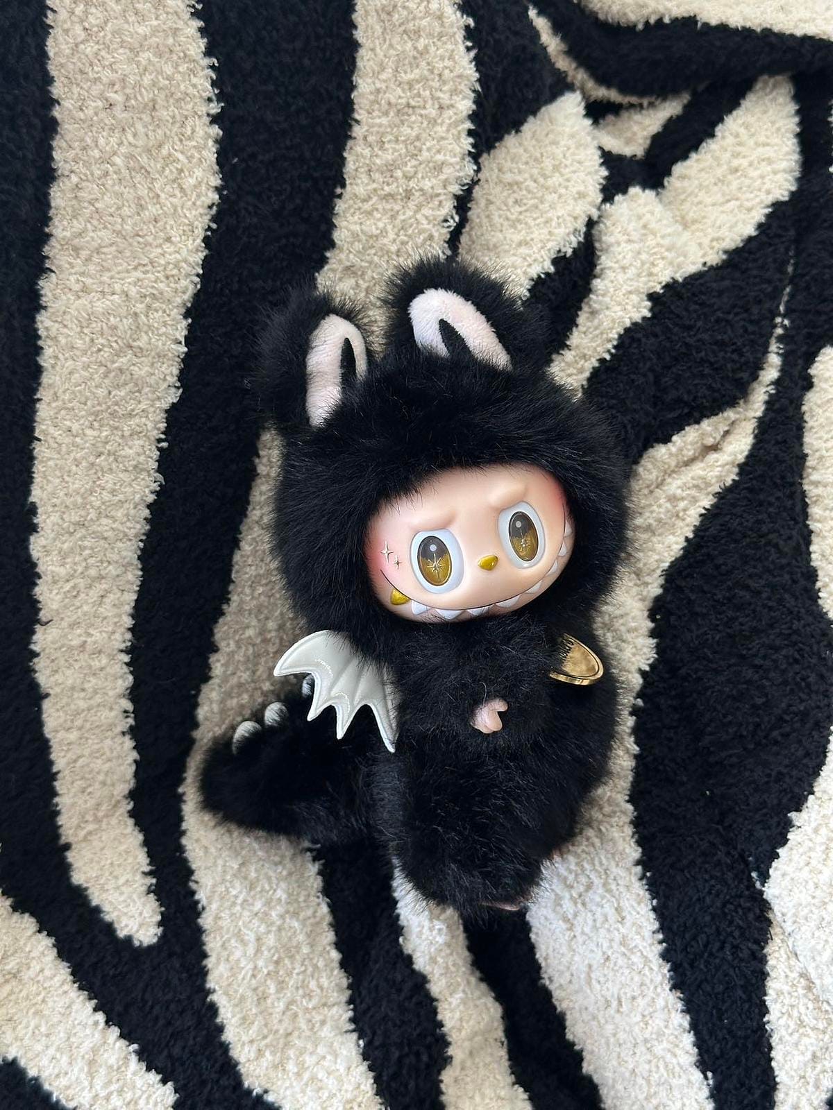 HANDMADE Black Angel Labubu – Handmade Plush Doll with Bat Wings