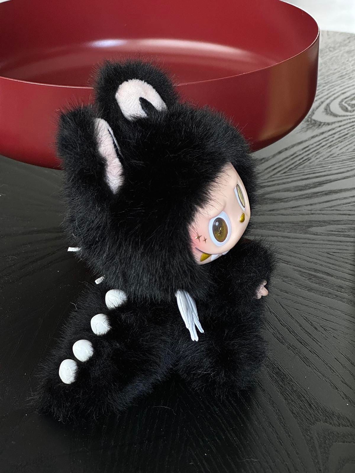 HANDMADE Black Angel Labubu – Handmade Plush Doll with Bat Wings