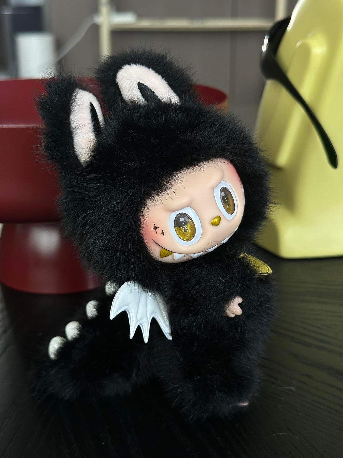 HANDMADE Black Angel Labubu – Handmade Plush Doll with Bat Wings