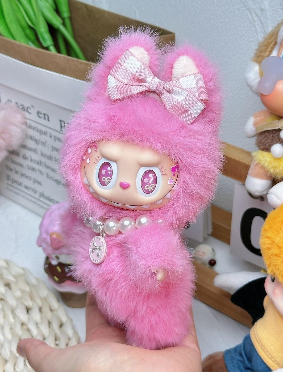 HANDMADE Strawberry Pink Labubu – Handmade Plush Doll