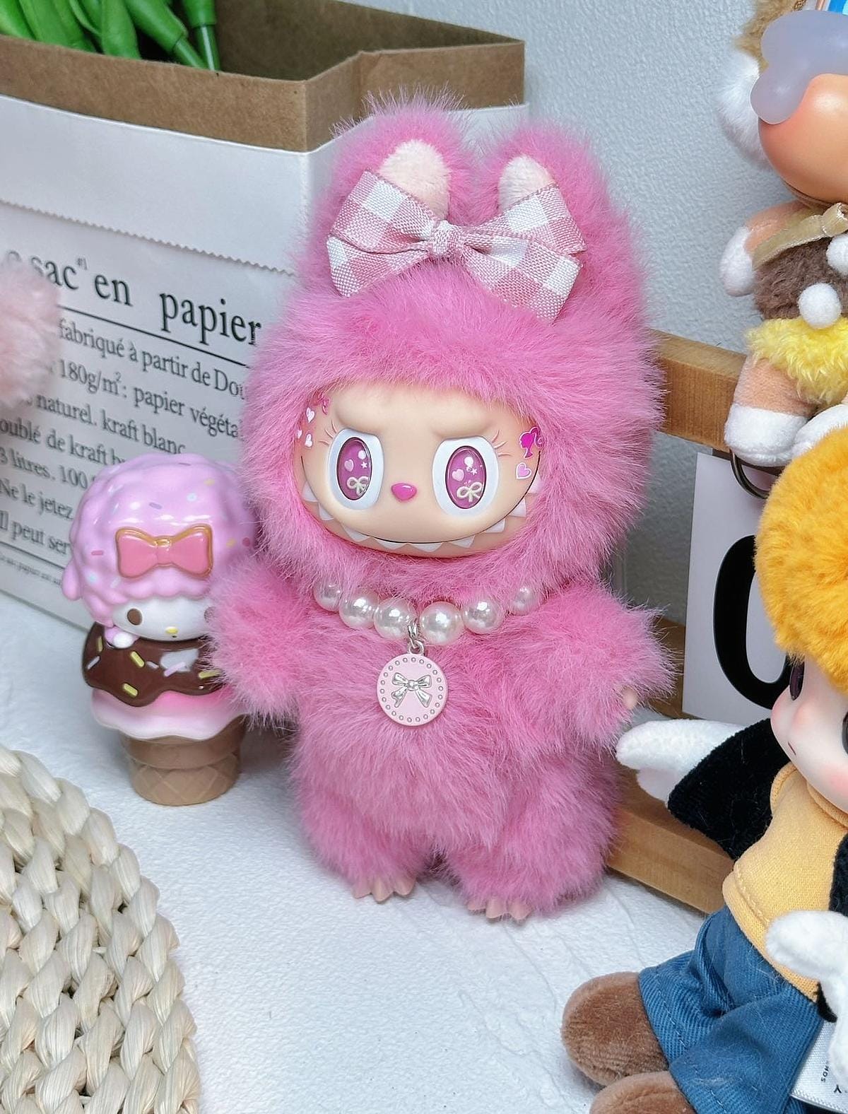 HANDMADE Strawberry Pink Labubu – Handmade Plush Doll