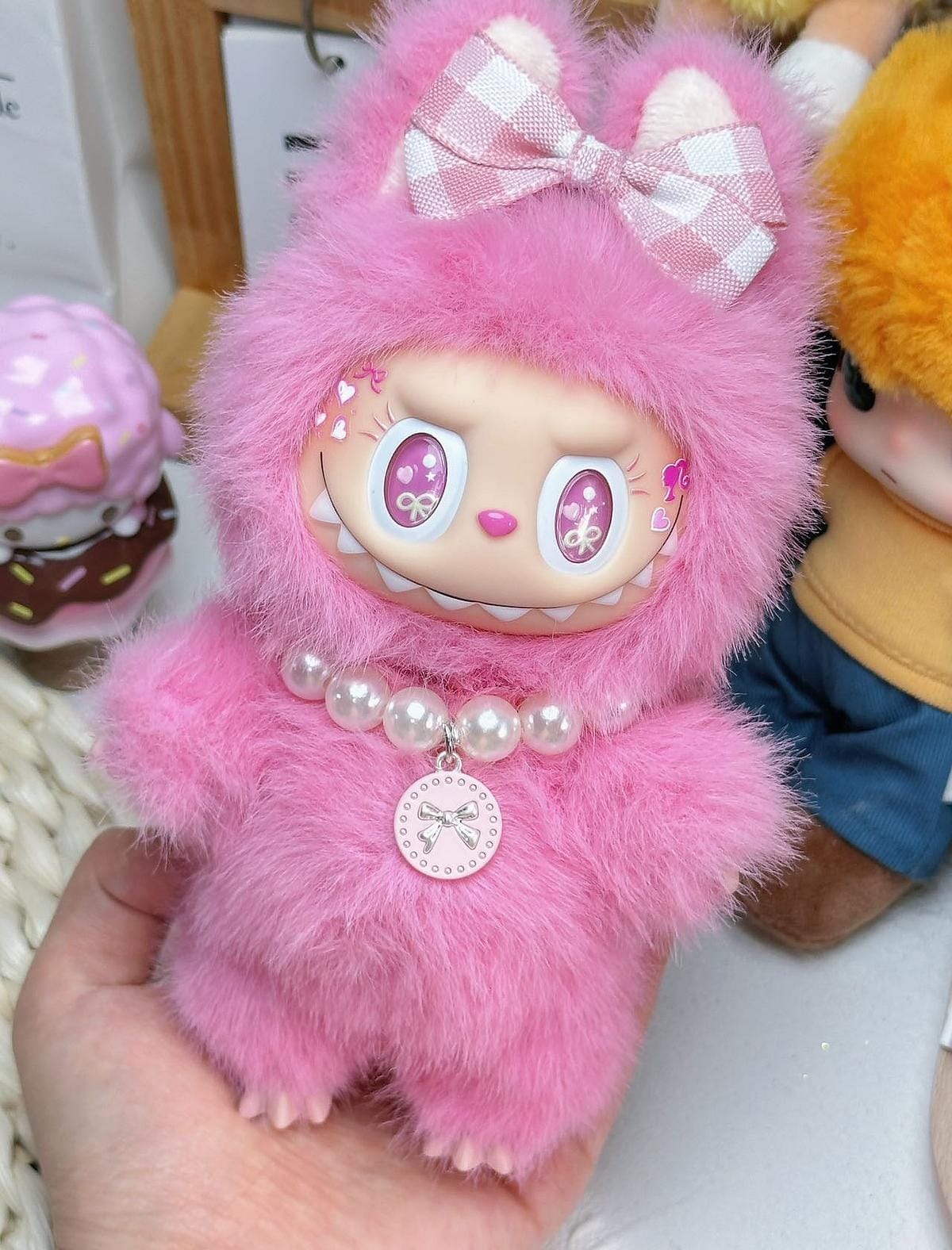 HANDMADE Strawberry Pink Labubu – Handmade Plush Doll