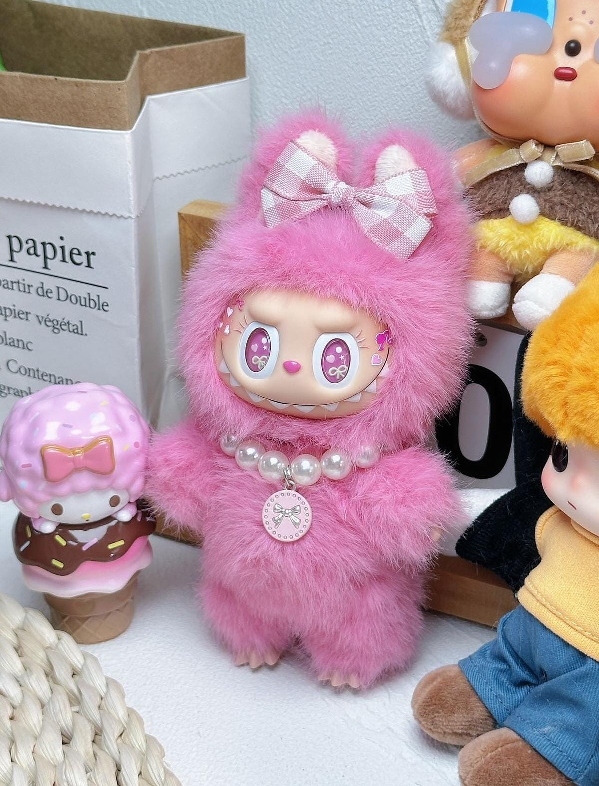 HANDMADE Strawberry Pink Labubu – Handmade Plush Doll