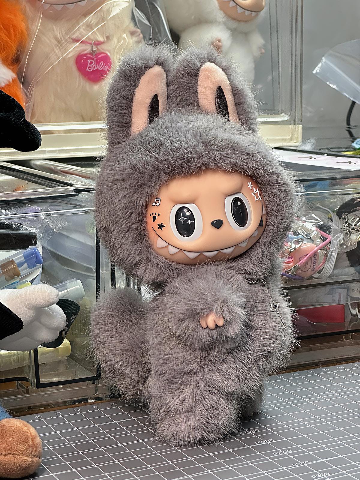 HANDMADE Little Wolf Pup Labubu – Handmade Gray Plush Doll