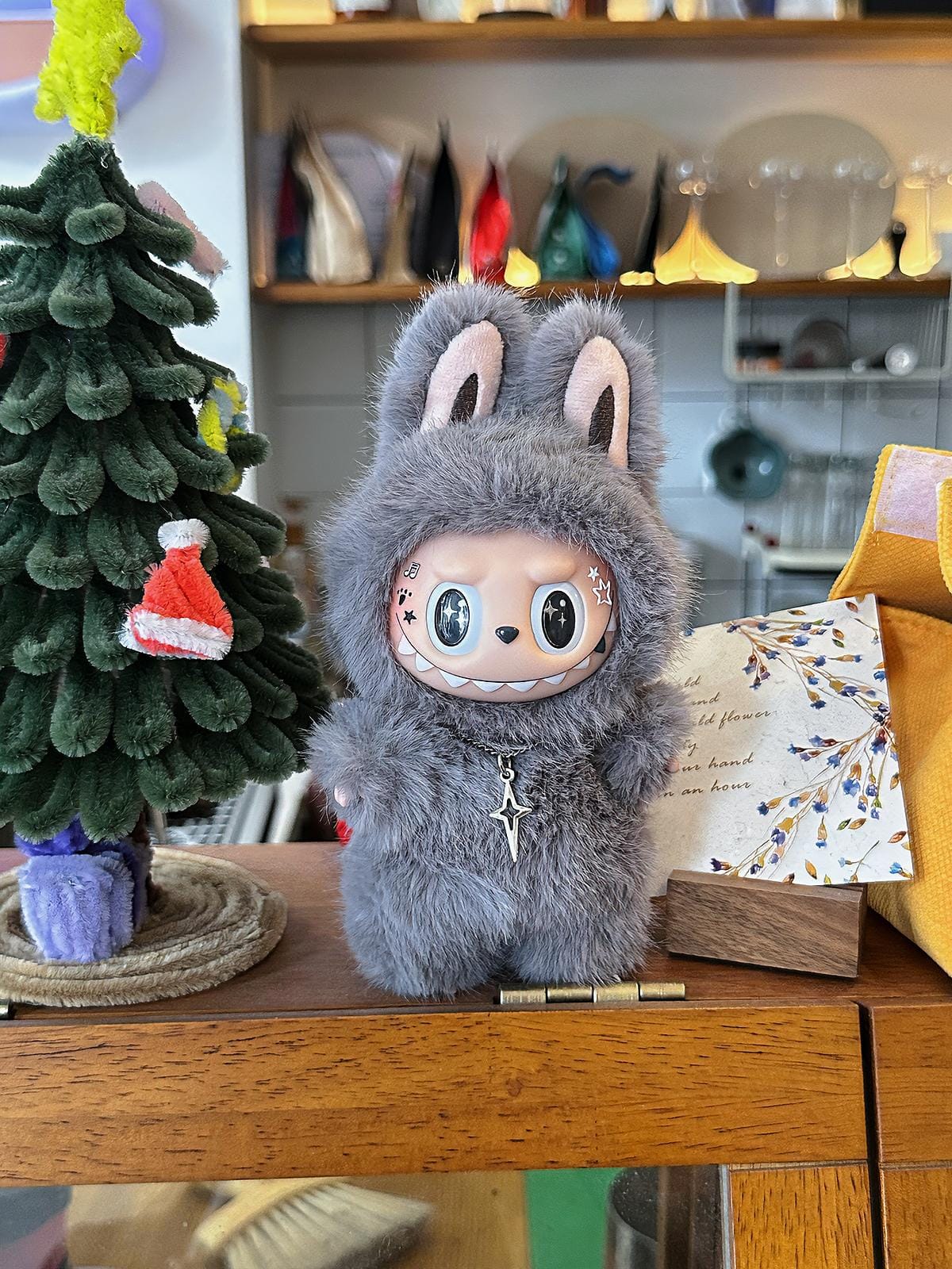 HANDMADE Little Wolf Pup Labubu – Handmade Gray Plush Doll
