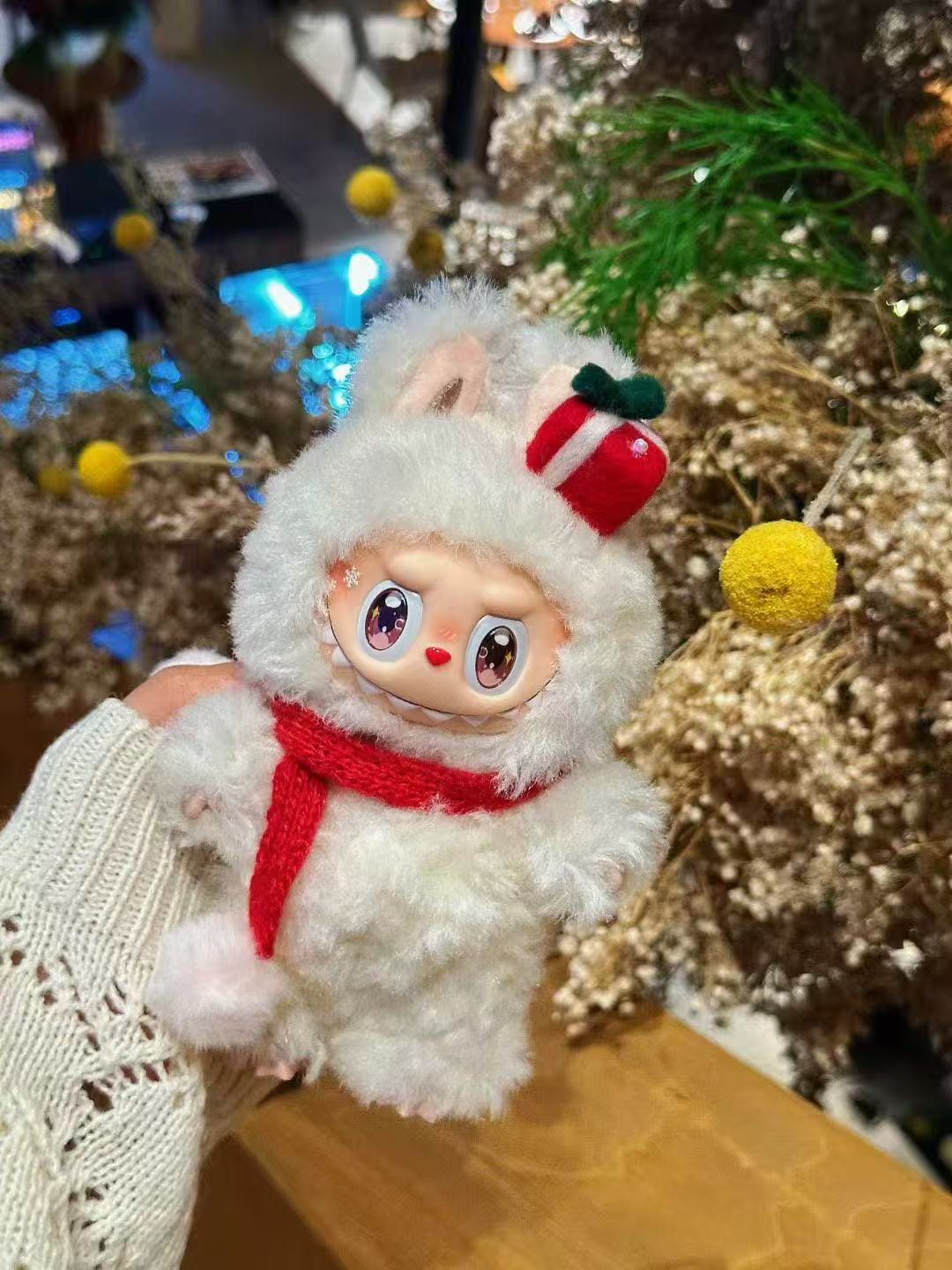 HANDMADE White Christmas Labubu – Handmade Holiday Plush
