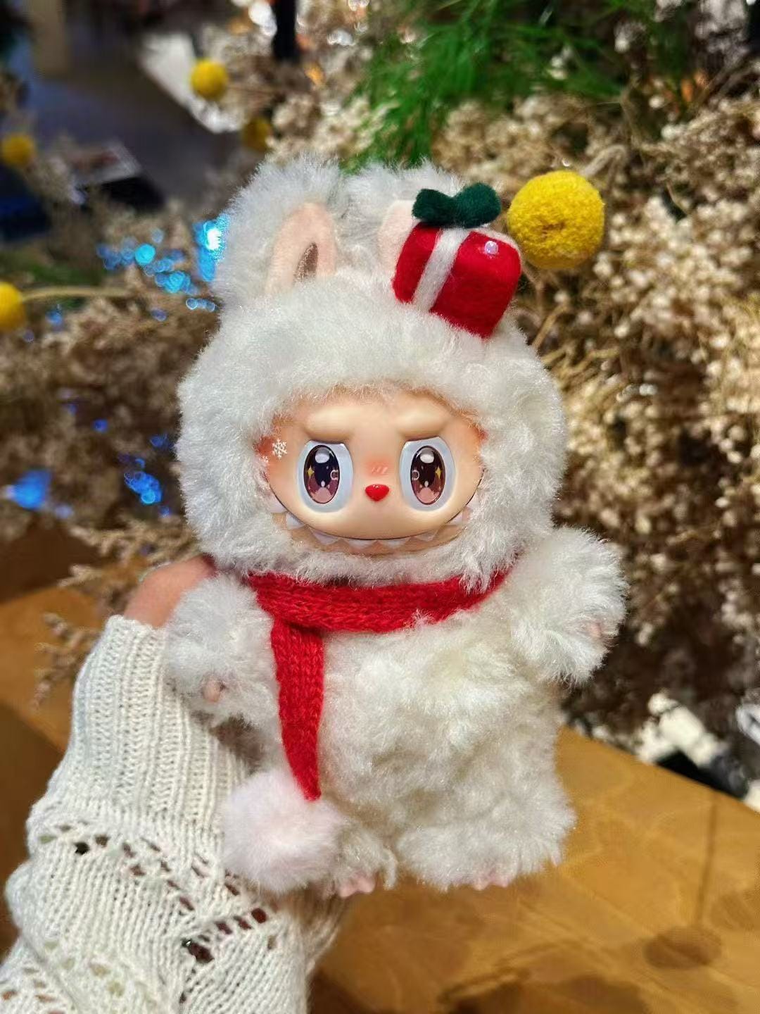HANDMADE White Christmas Labubu – Handmade Holiday Plush