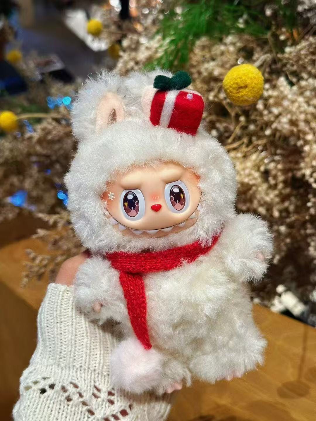 HANDMADE White Christmas Labubu – Handmade Holiday Plush