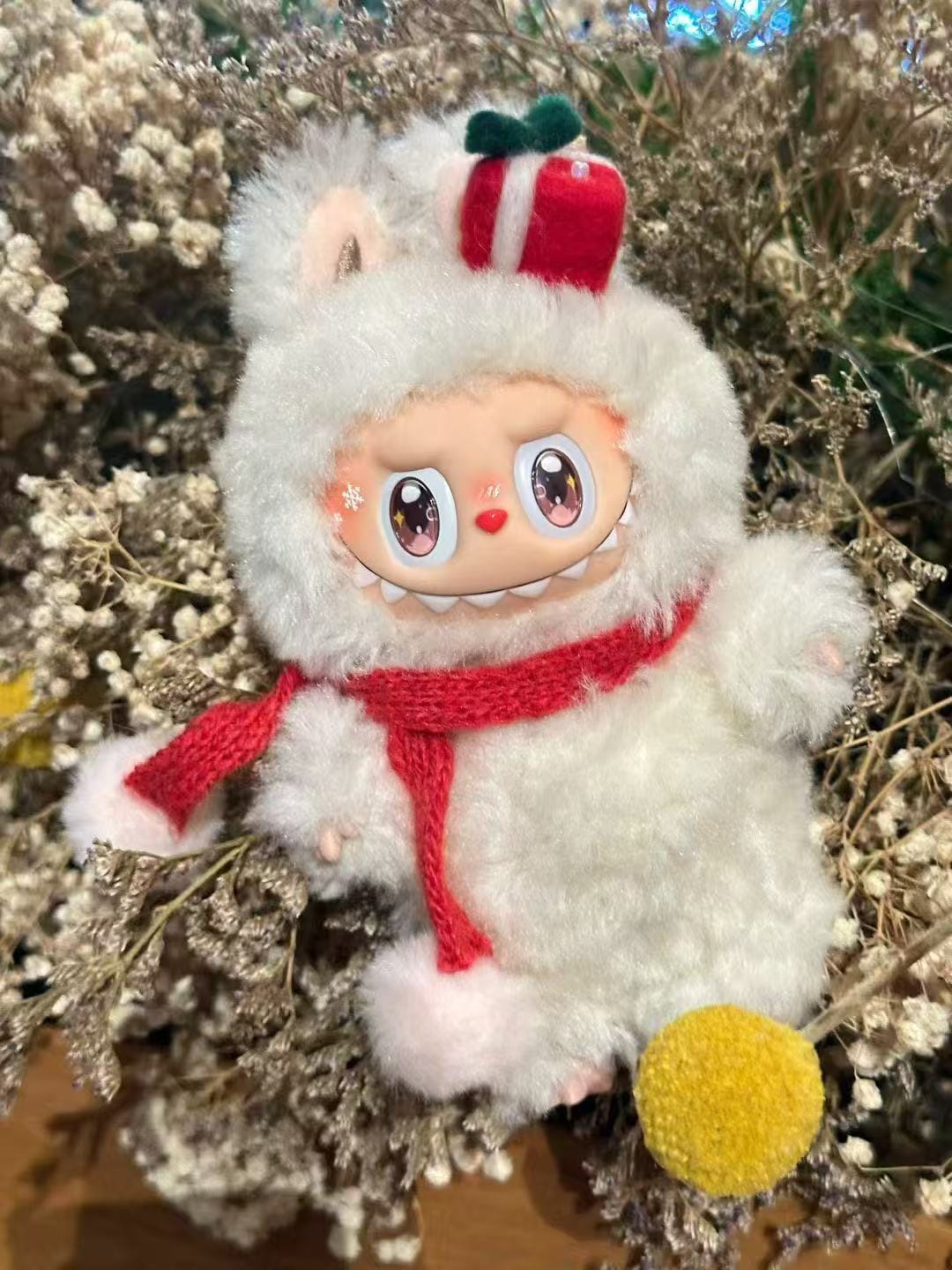 HANDMADE White Christmas Labubu – Handmade Holiday Plush