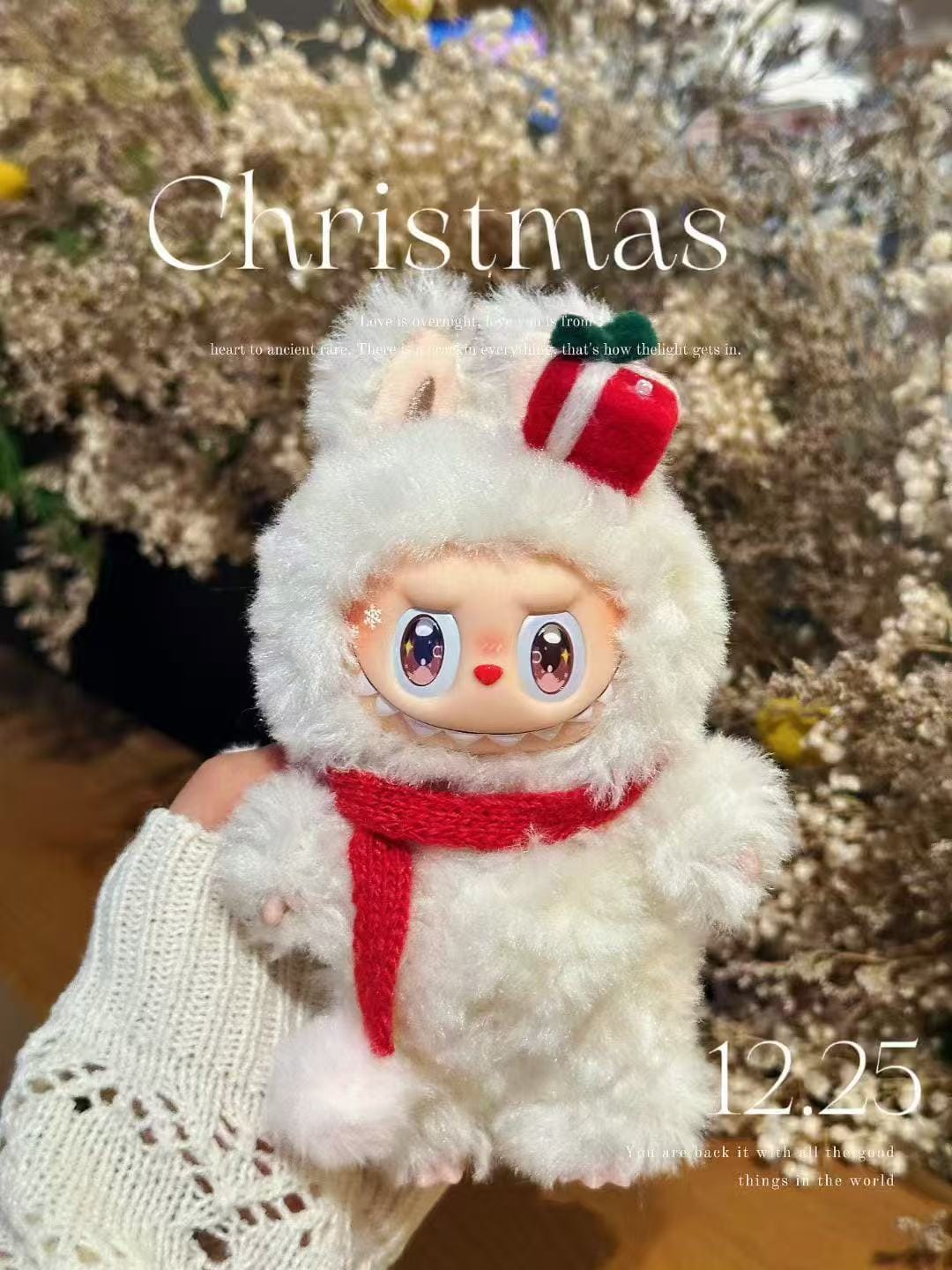 HANDMADE White Christmas Labubu – Handmade Holiday Plush