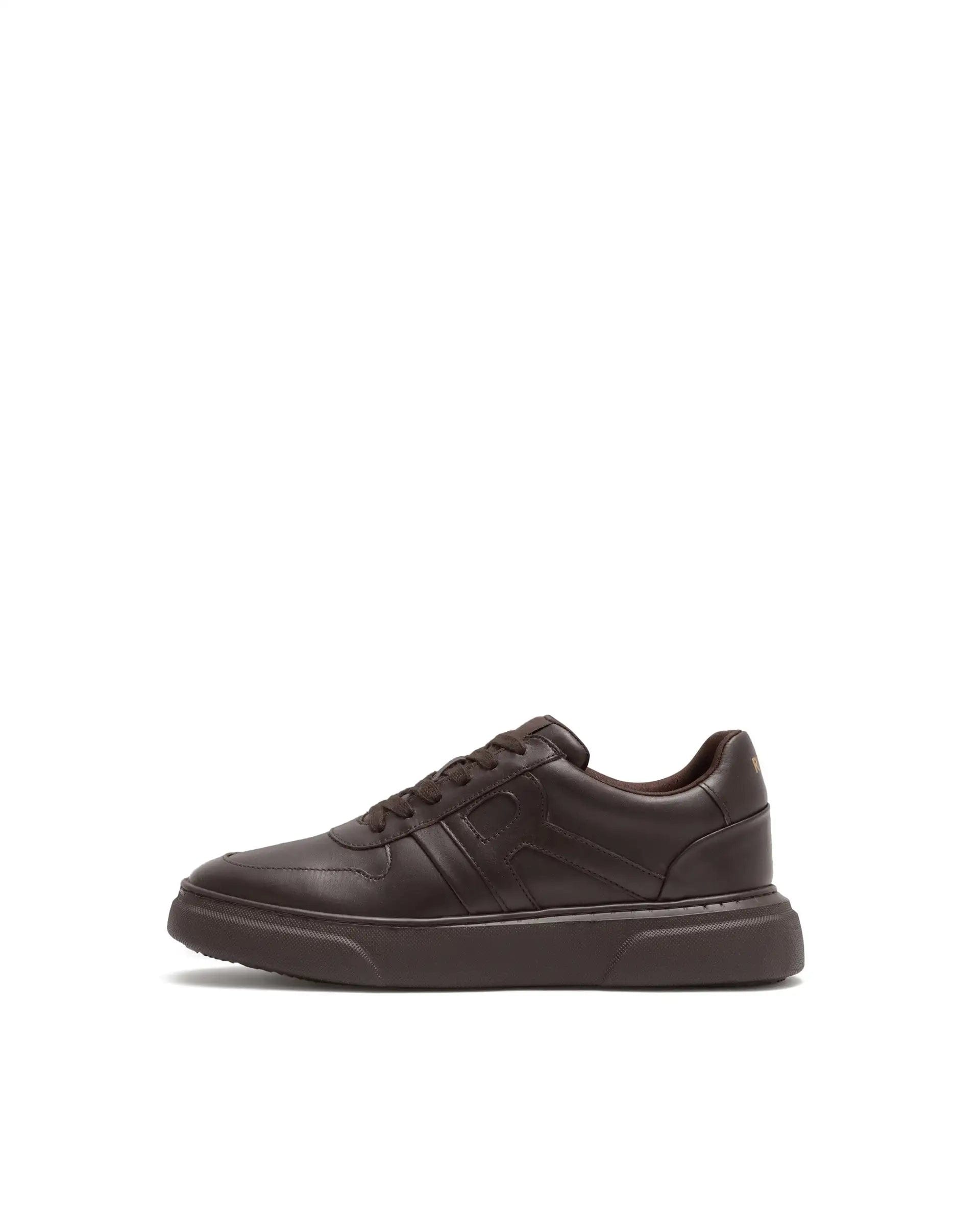 RAREZ Rare Rabbit Men's Cygnus Dark Brown Genuine Leather Monotone Low - Top Lace - Up Branded Sneaker Shoes