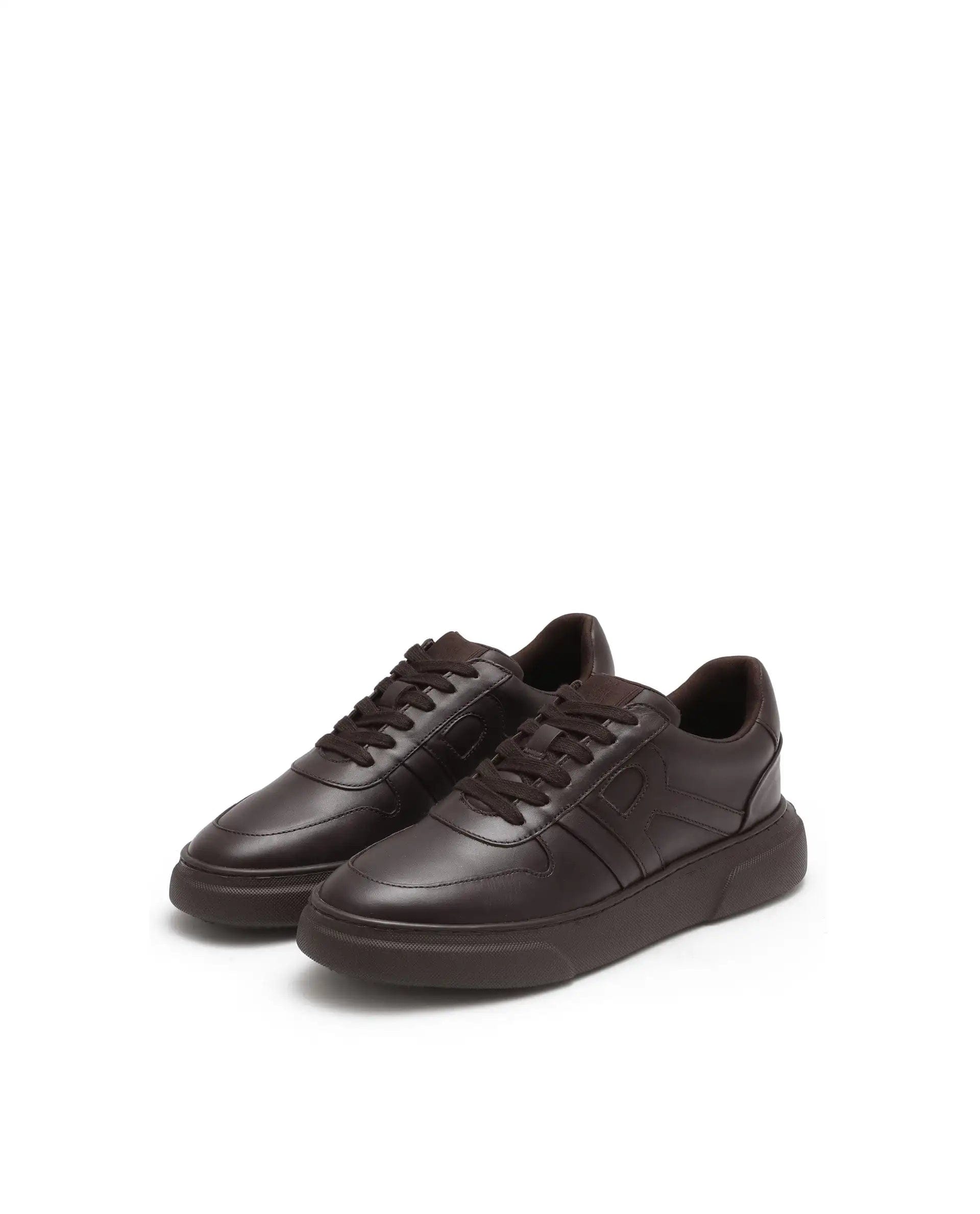 RAREZ Rare Rabbit Men's Cygnus Dark Brown Genuine Leather Monotone Low - Top Lace - Up Branded Sneaker Shoes
