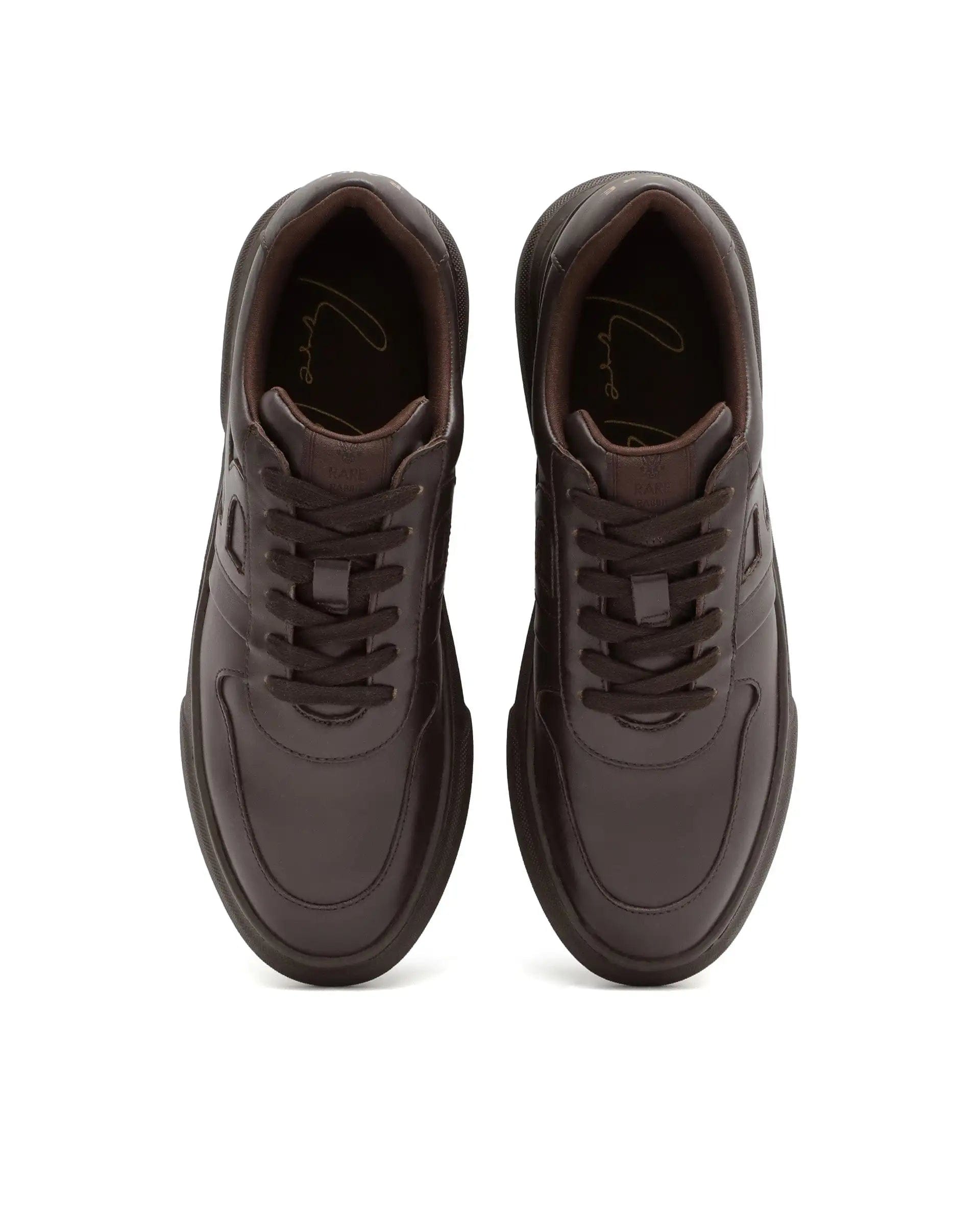 RAREZ Rare Rabbit Men's Cygnus Dark Brown Genuine Leather Monotone Low - Top Lace - Up Branded Sneaker Shoes