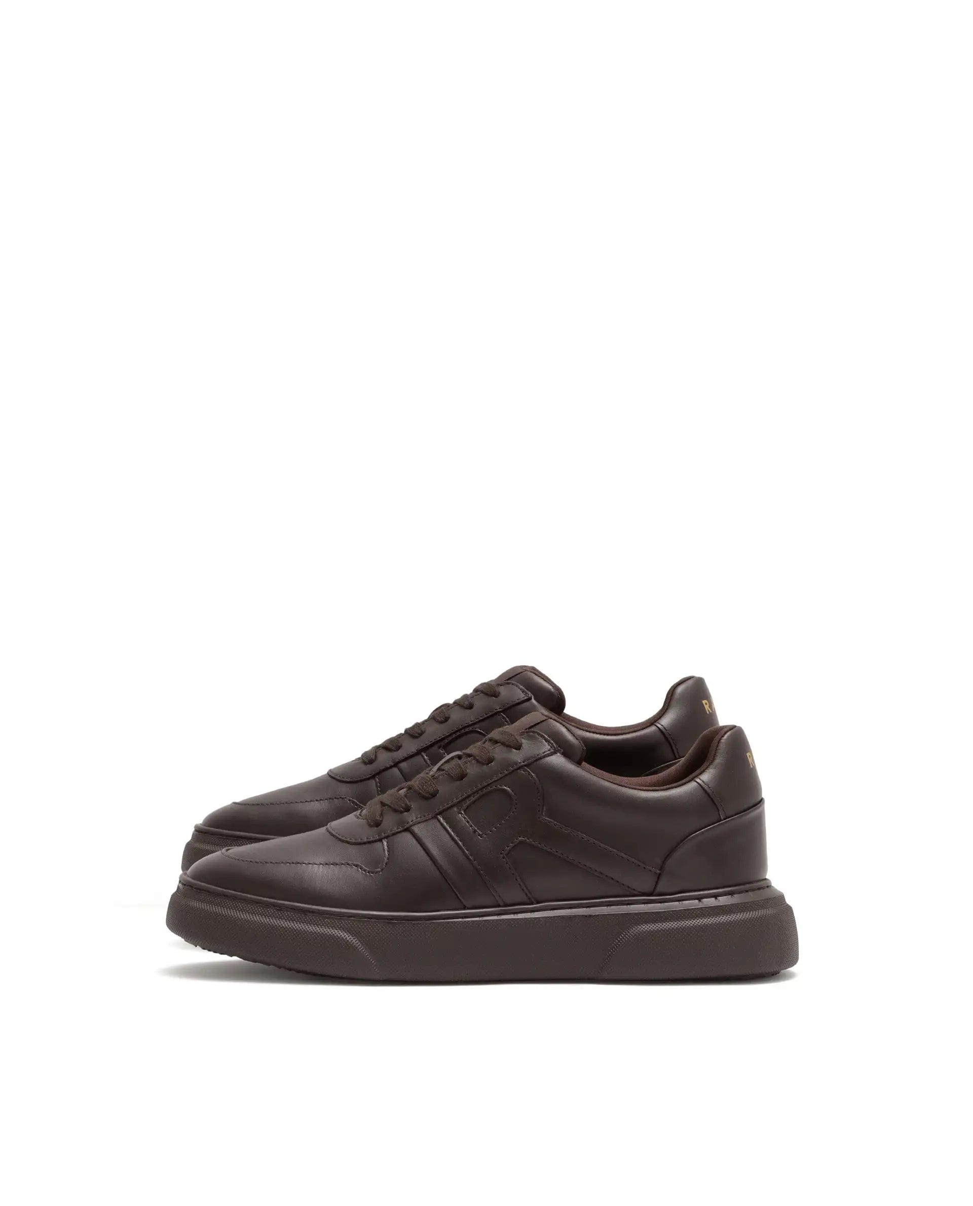 RAREZ Rare Rabbit Men's Cygnus Dark Brown Genuine Leather Monotone Low - Top Lace - Up Branded Sneaker Shoes