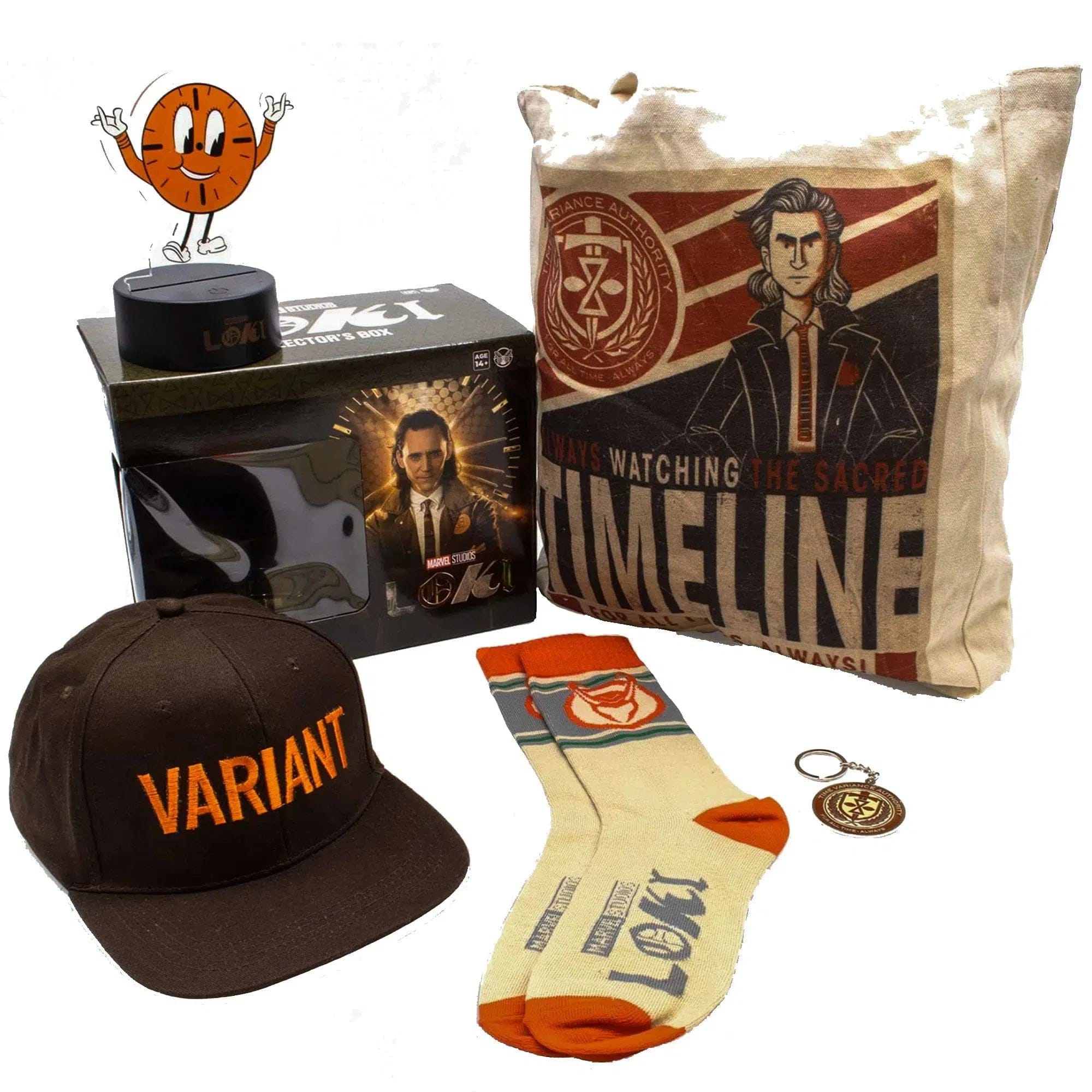 Culturefly Marvel: Loki - TVA Collector's Gift Box Set - Culturefly - Hat, Tote Bag, Crew Socks, Keychain, LED Light