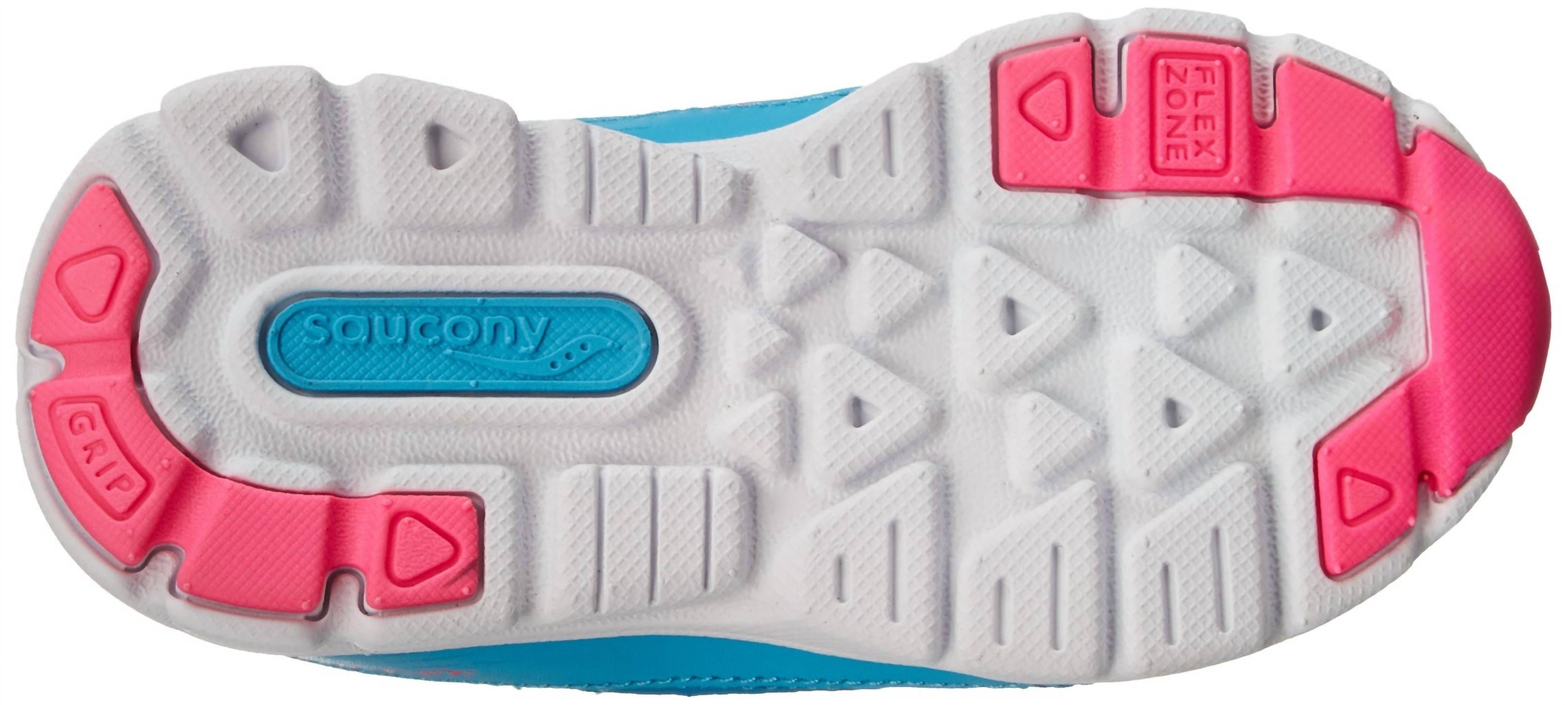 Girl's Kinvara 5 Running Shoe In Blue/pink/citron