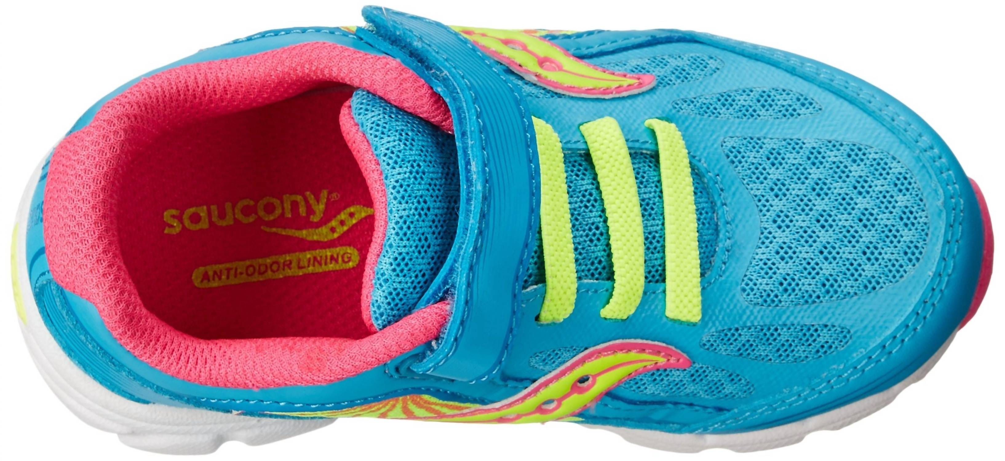 Girl's Kinvara 5 Running Shoe In Blue/pink/citron