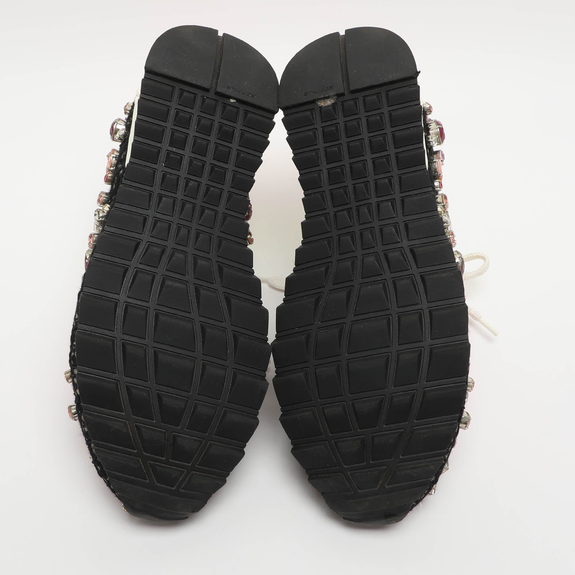 And Size 37 Multicolor Crystals And Lace Low Top Sneakers