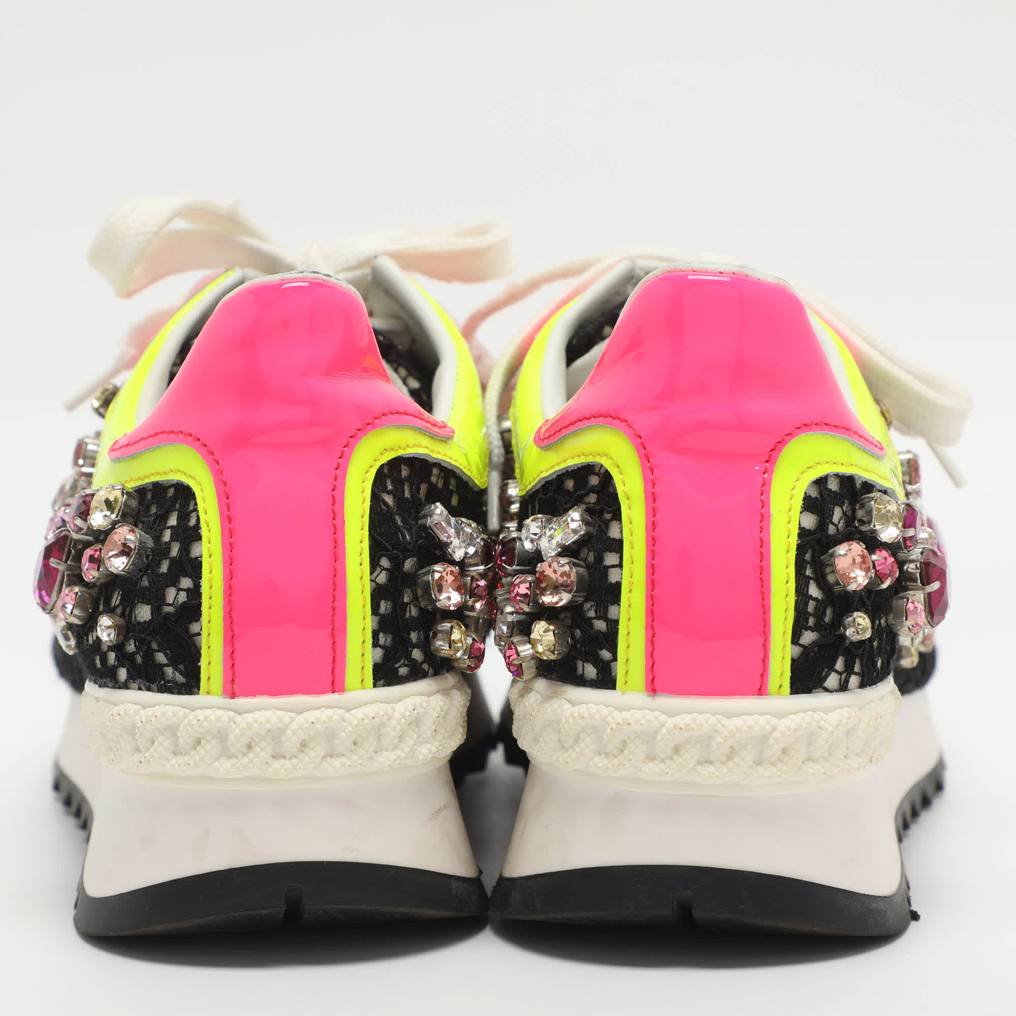 And Size 37 Multicolor Crystals And Lace Low Top Sneakers