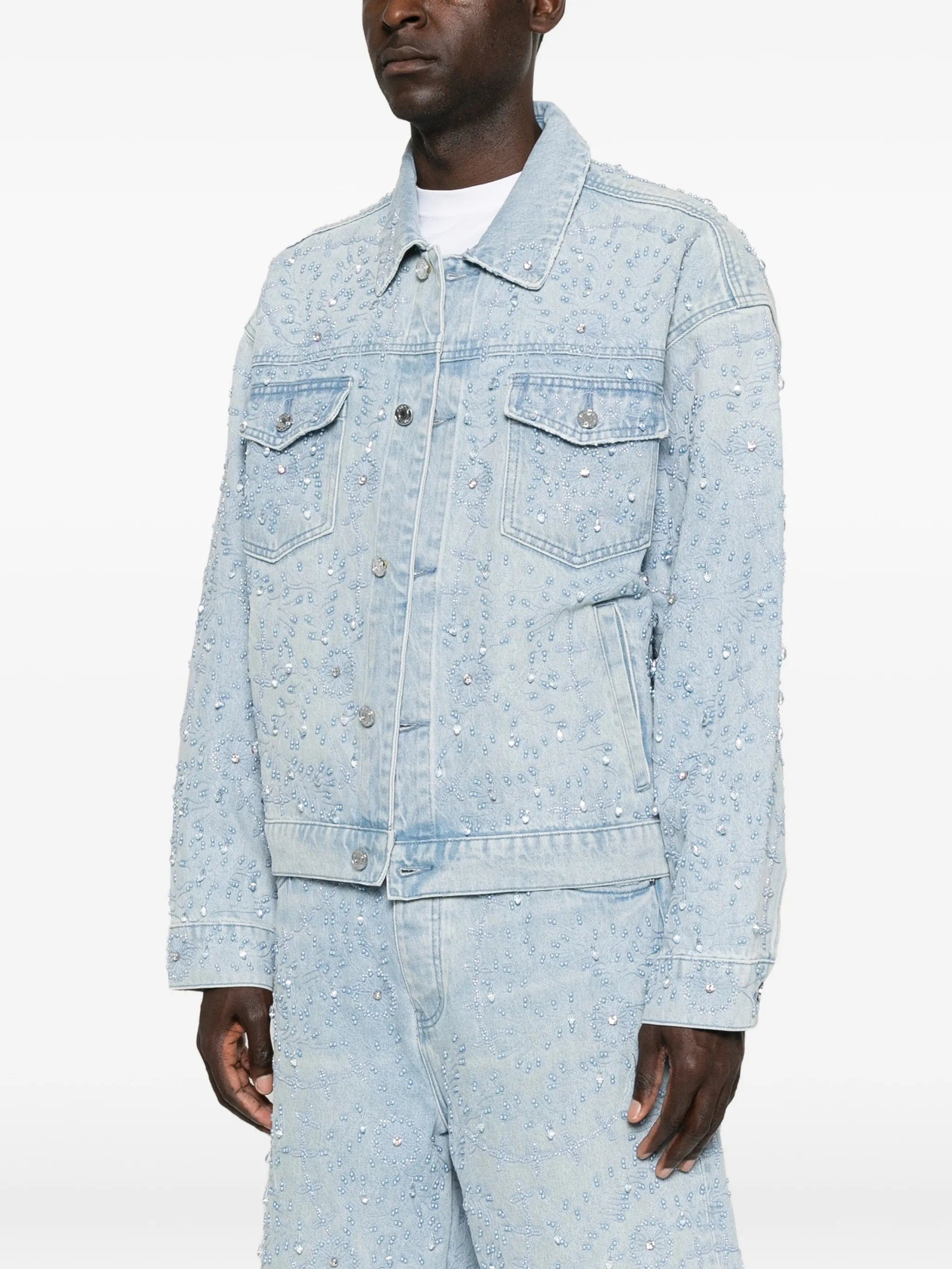 Purple Brand crystal - embellished denim jacket