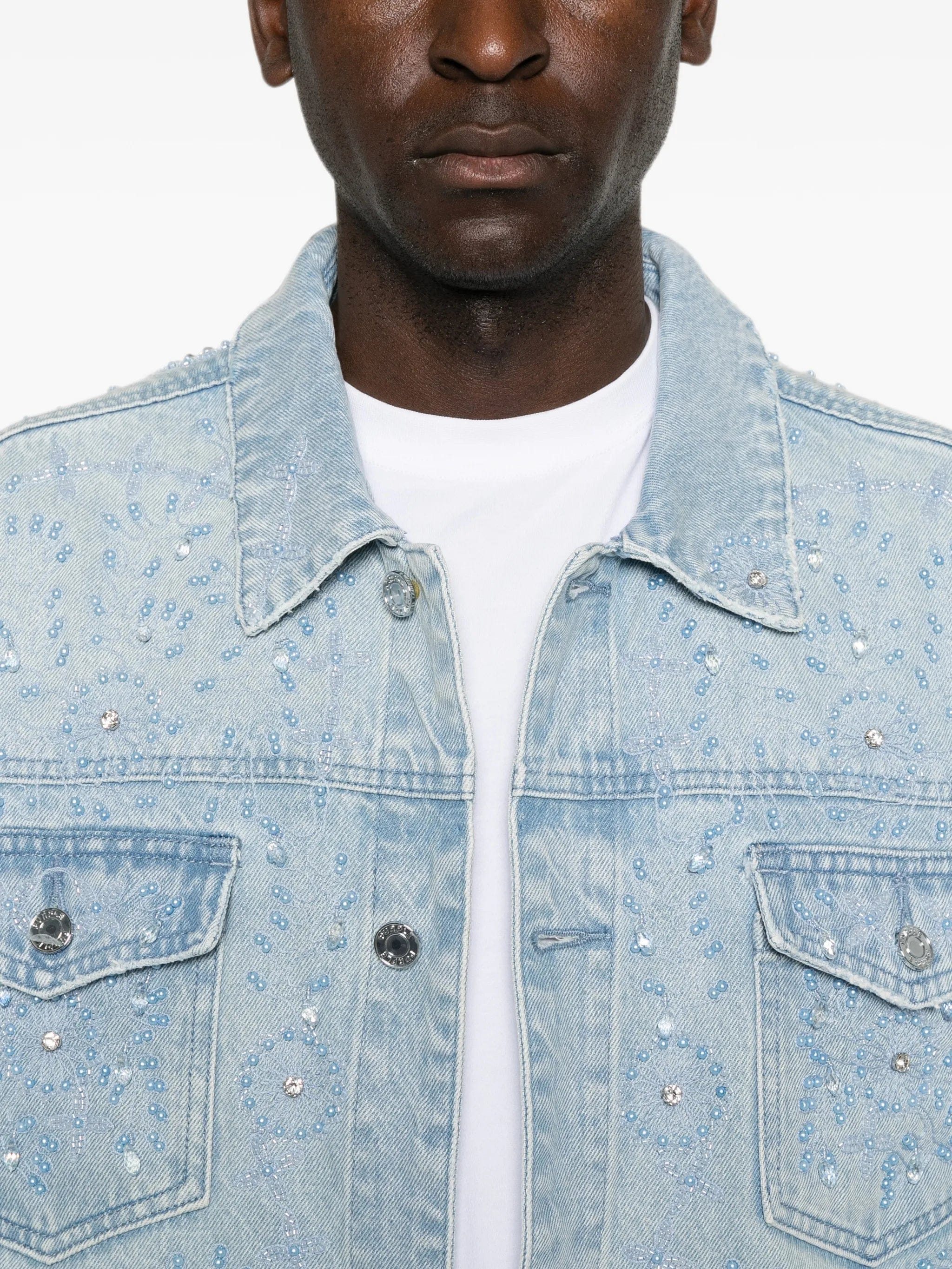 Purple Brand crystal - embellished denim jacket