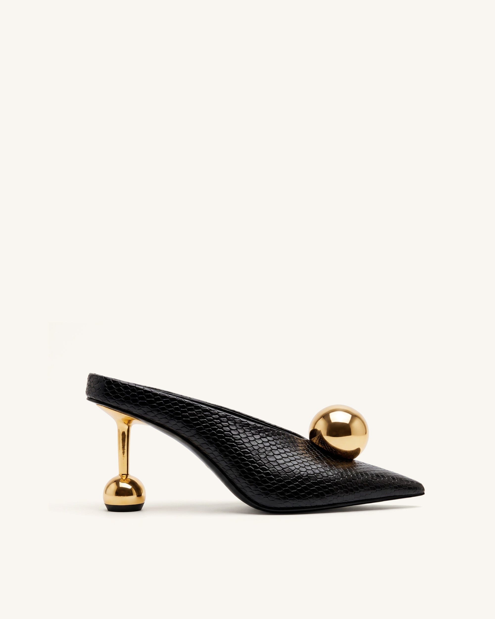 Jw Pei Sofia Angled Vamp Snakeskin Heel Mules Black