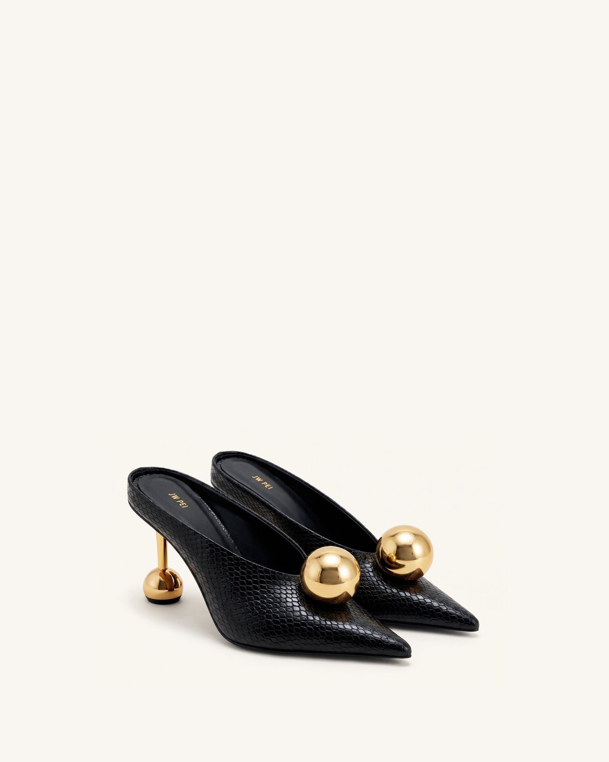 Jw Pei Sofia Angled Vamp Snakeskin Heel Mules Black