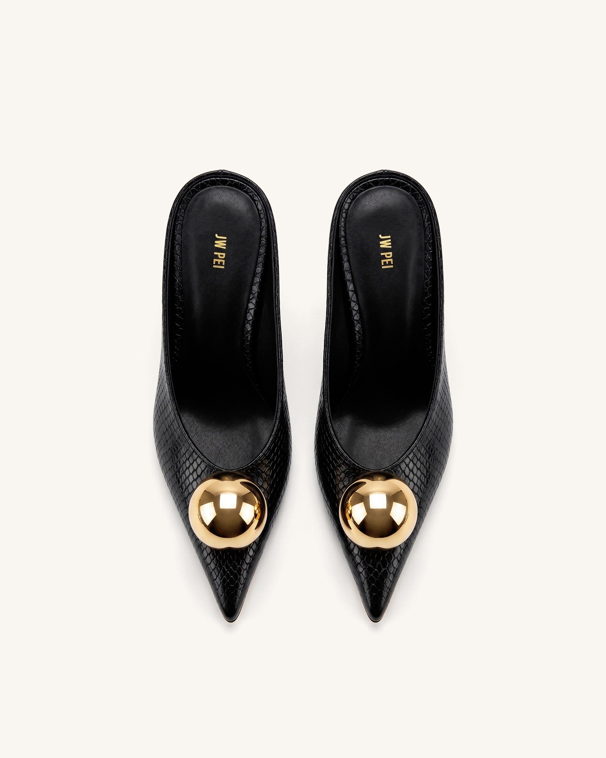 Jw Pei Sofia Angled Vamp Snakeskin Heel Mules Black